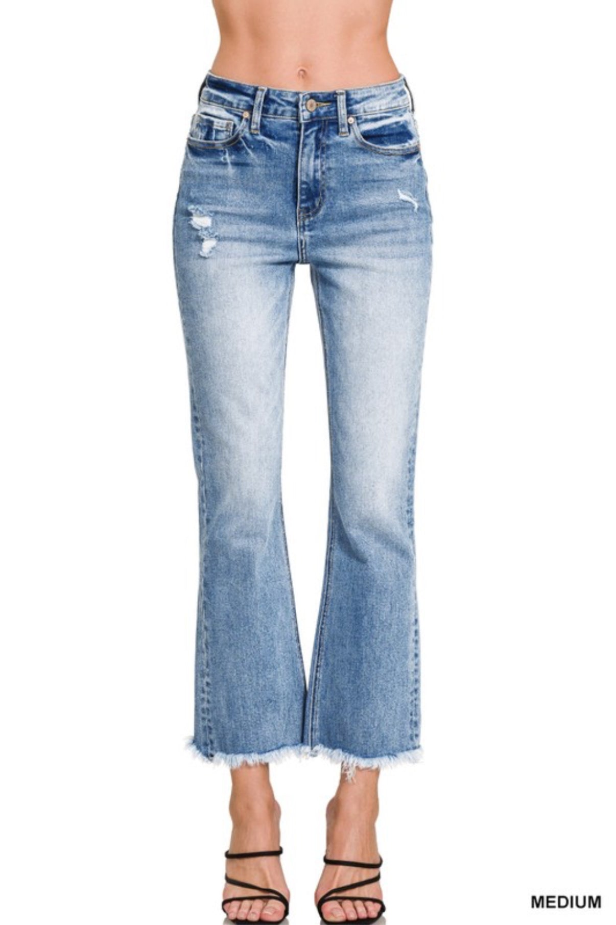 High Rise Straight Raw Hem Jeans