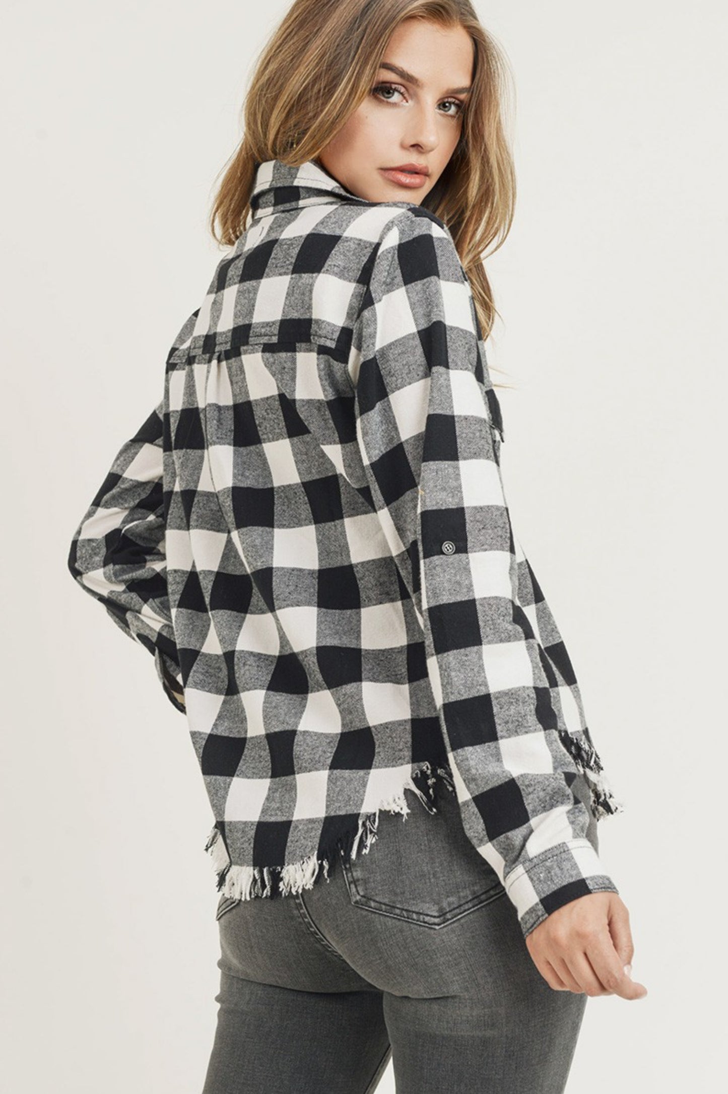 Buffalo Plaid Frayed Hem Shirt