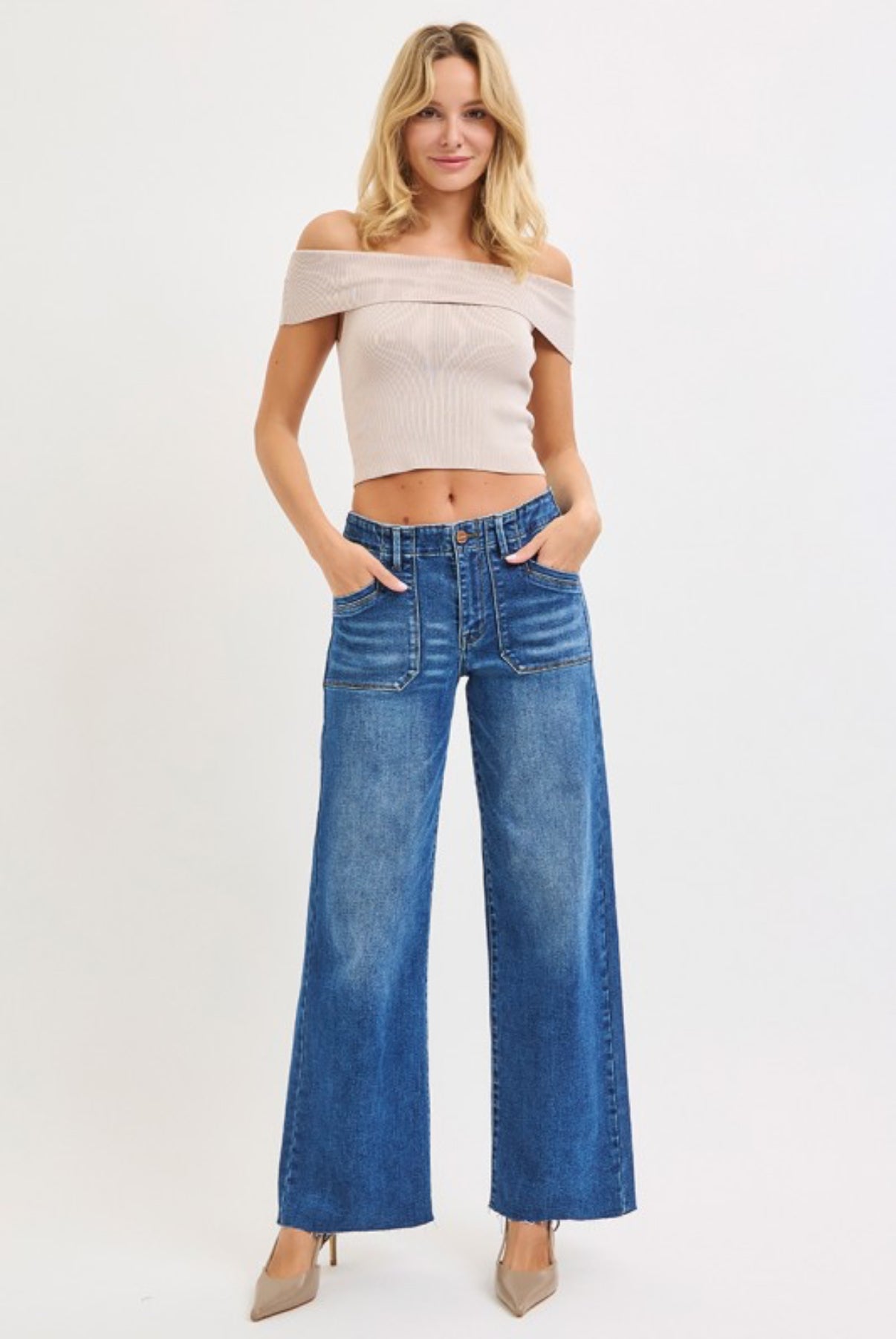 The Patch Pocket Wide Leg Risen Jean