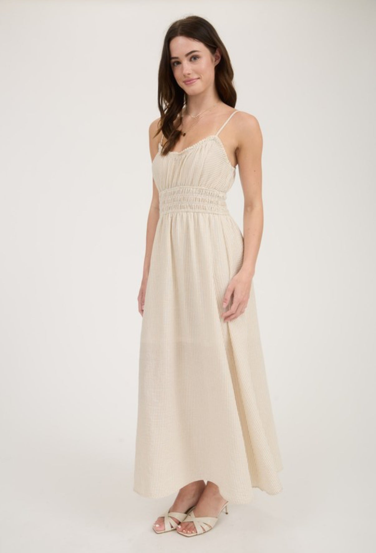 Ivory Striped Midi Dress