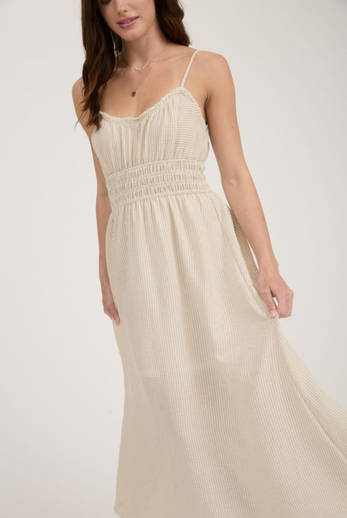 Ivory Striped Midi Dress