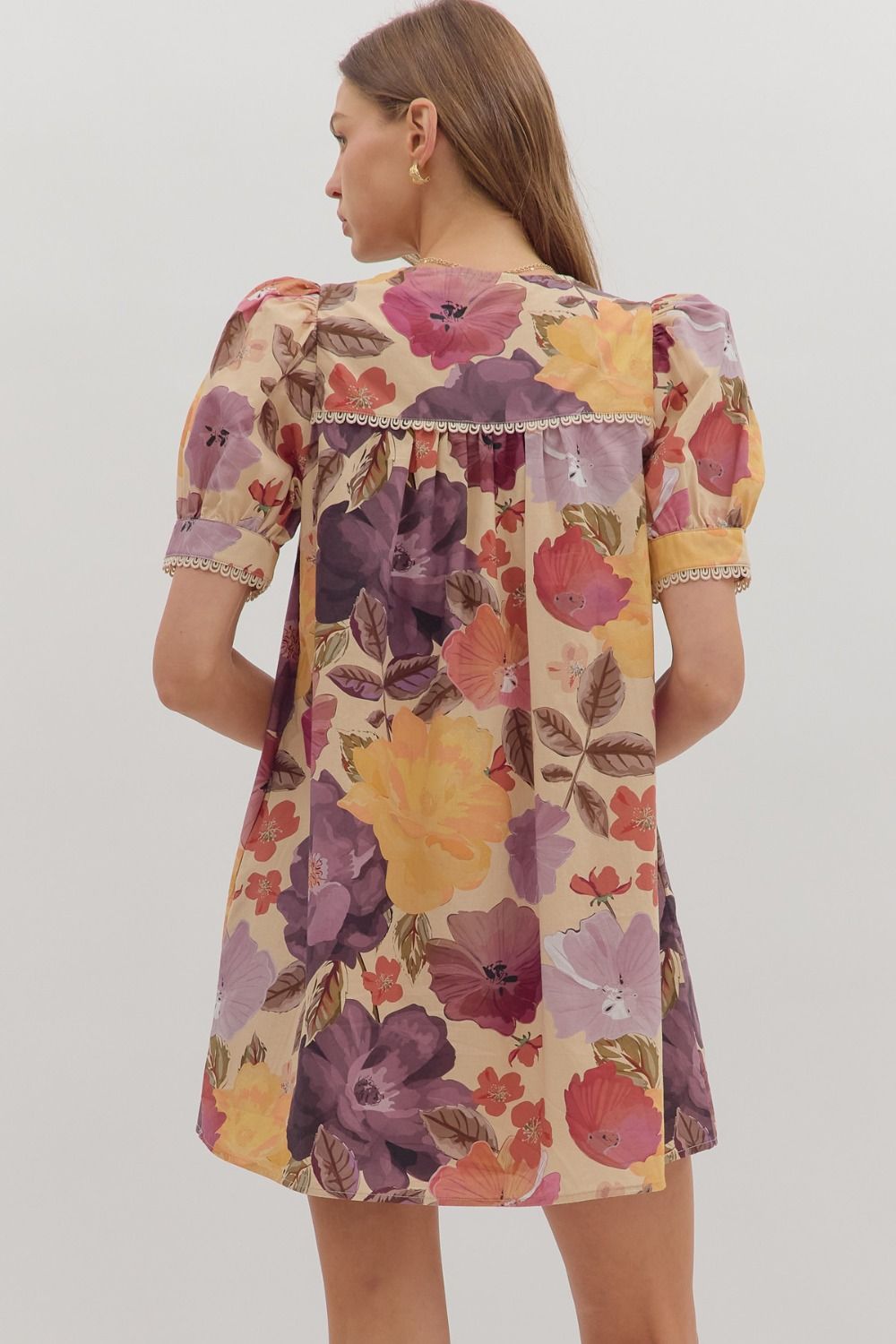 Golden Bloom Puff Sleeve Dress