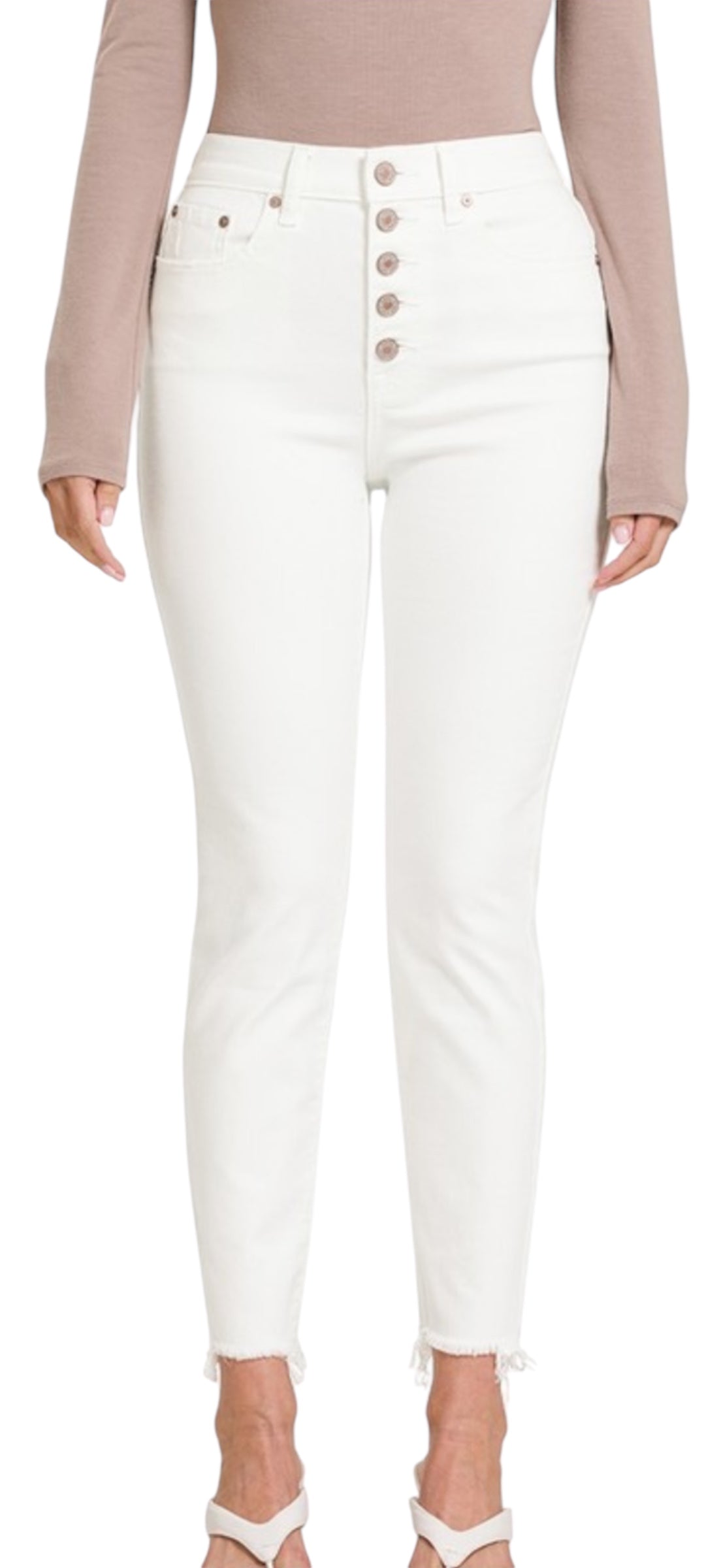 Button Fly White Skinny Jeans