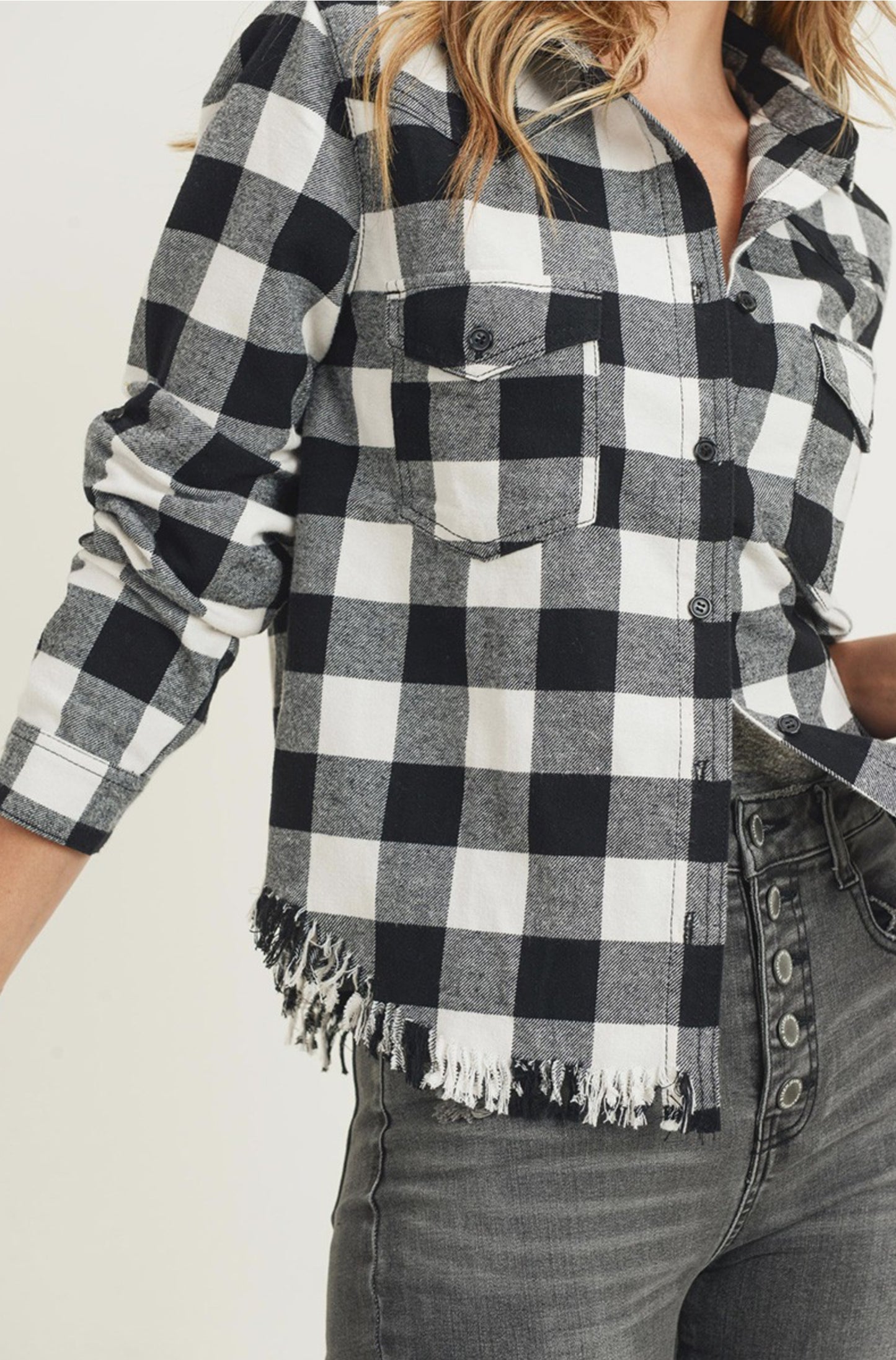 Buffalo Plaid Frayed Hem Shirt