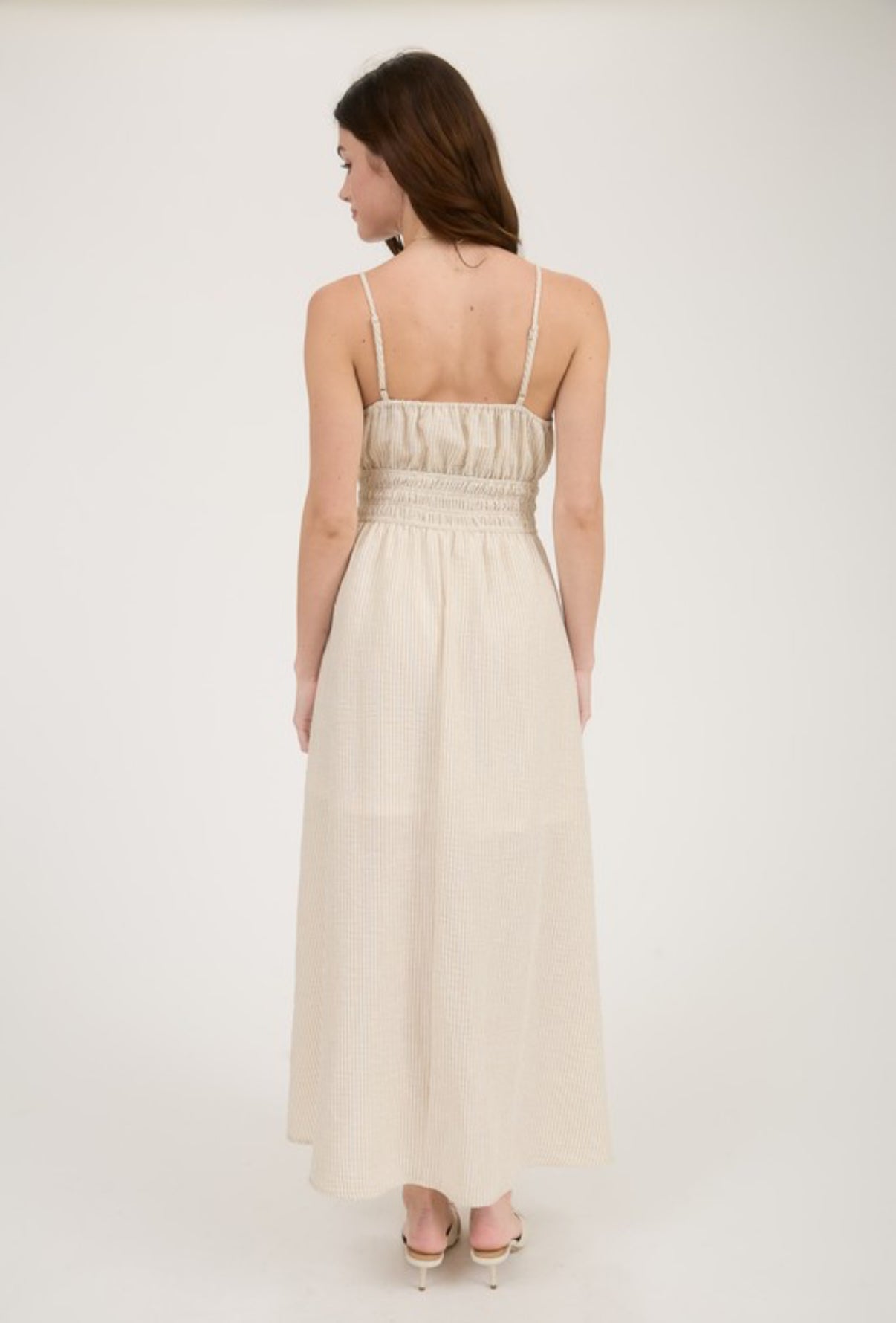 Ivory Striped Midi Dress