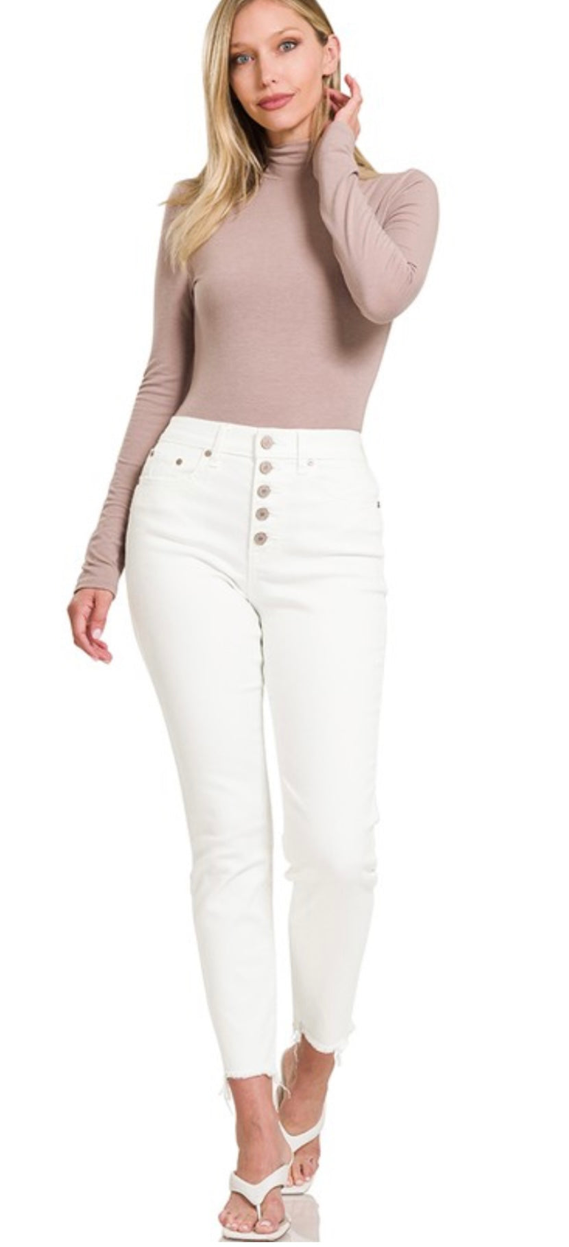 Button Fly White Skinny Jeans