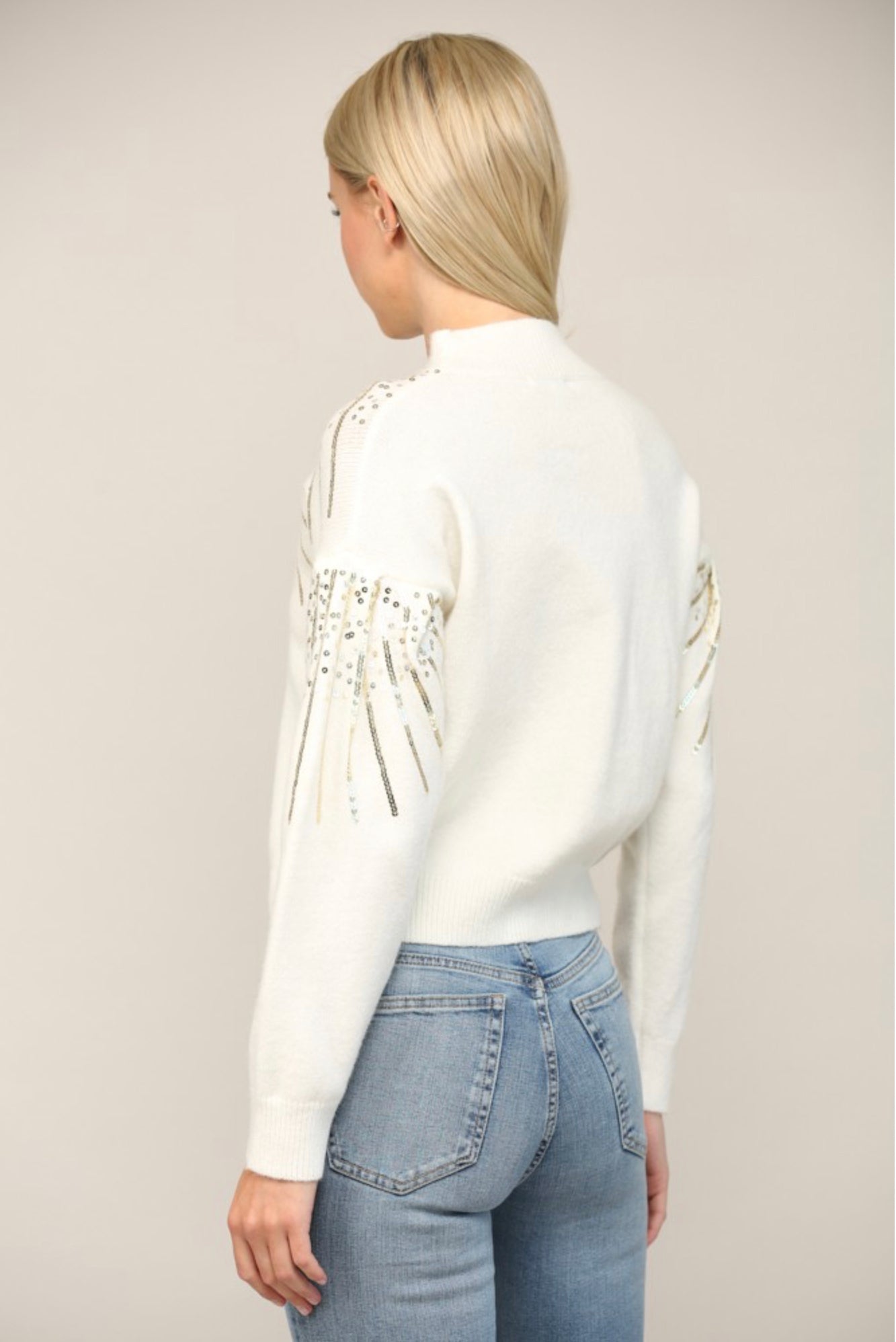 Ivory Mock Neck Sequin Sweater