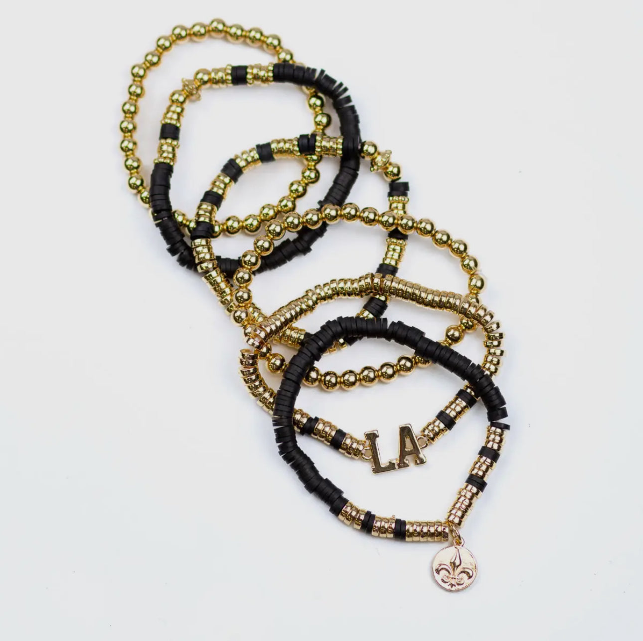 Louisiana Bead Bracelet Stack Black/Gold