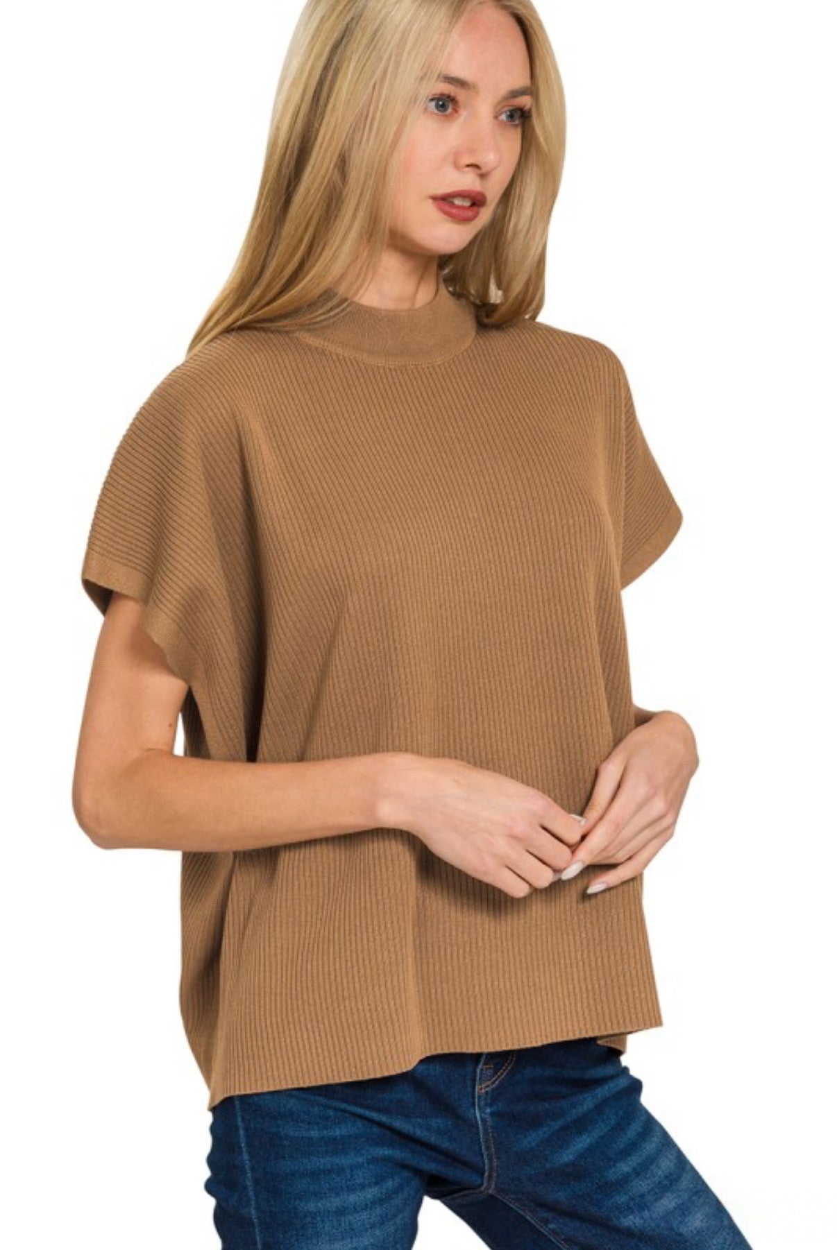 Mock Neck Boxy Sweater Tee