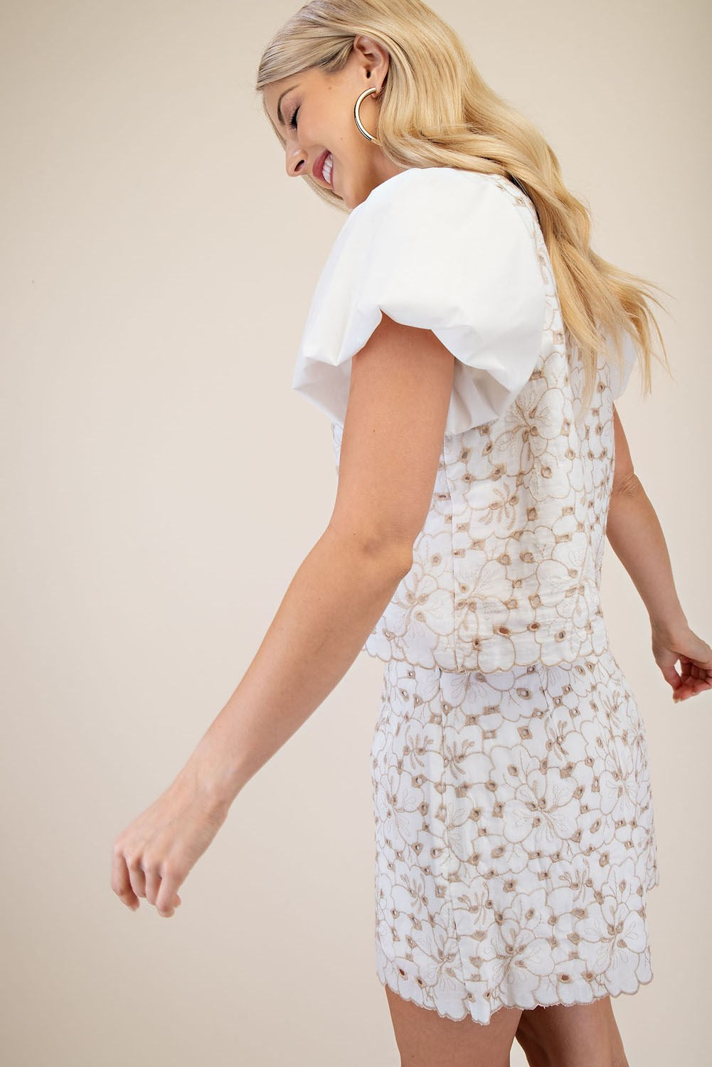 Taupe Embroidered Eyelet Top