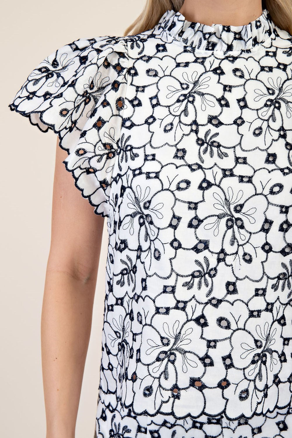 Navy Embroidered Eyelet Top