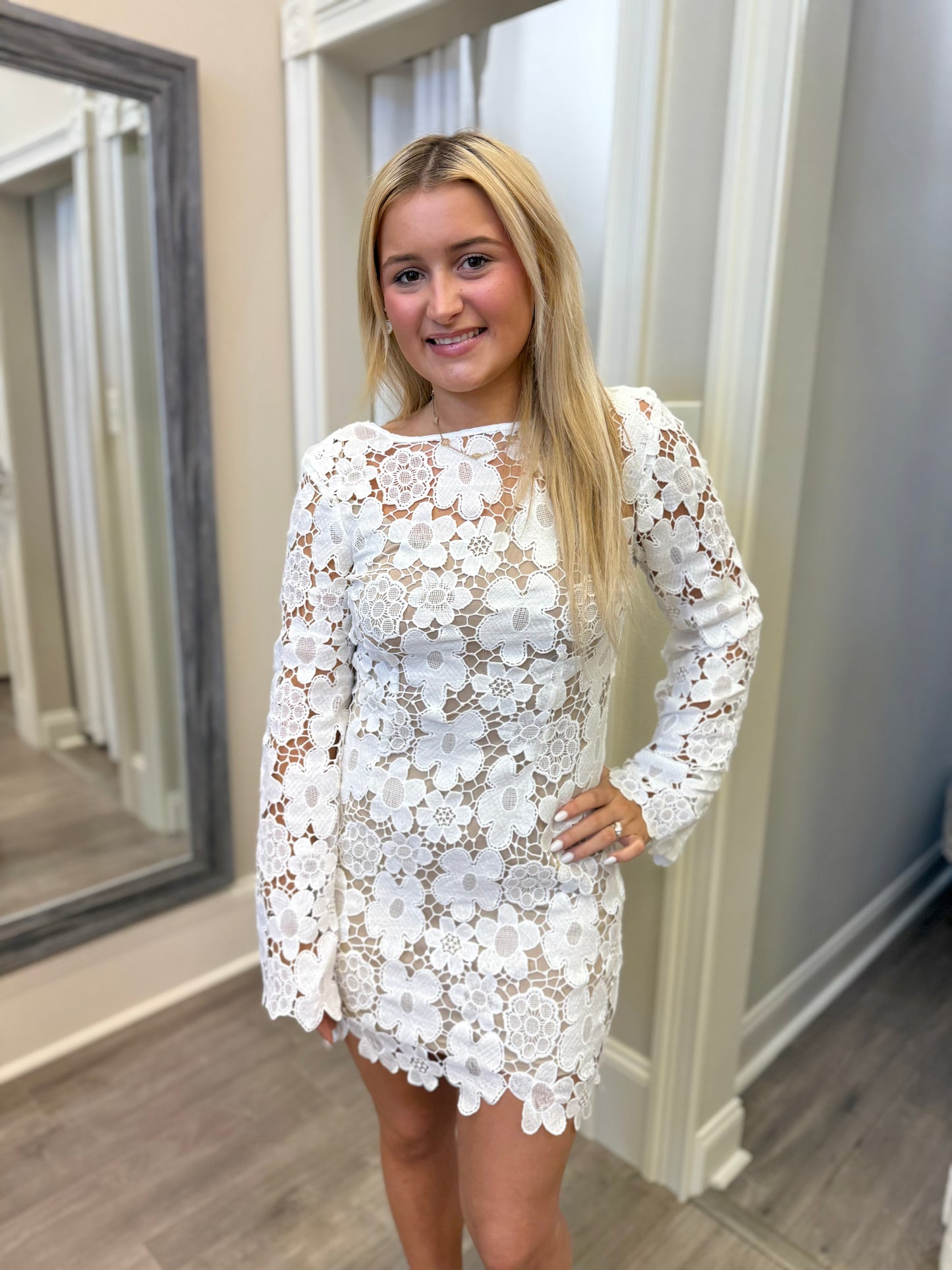 Floral Lace Bell Sleeve Mini Dress