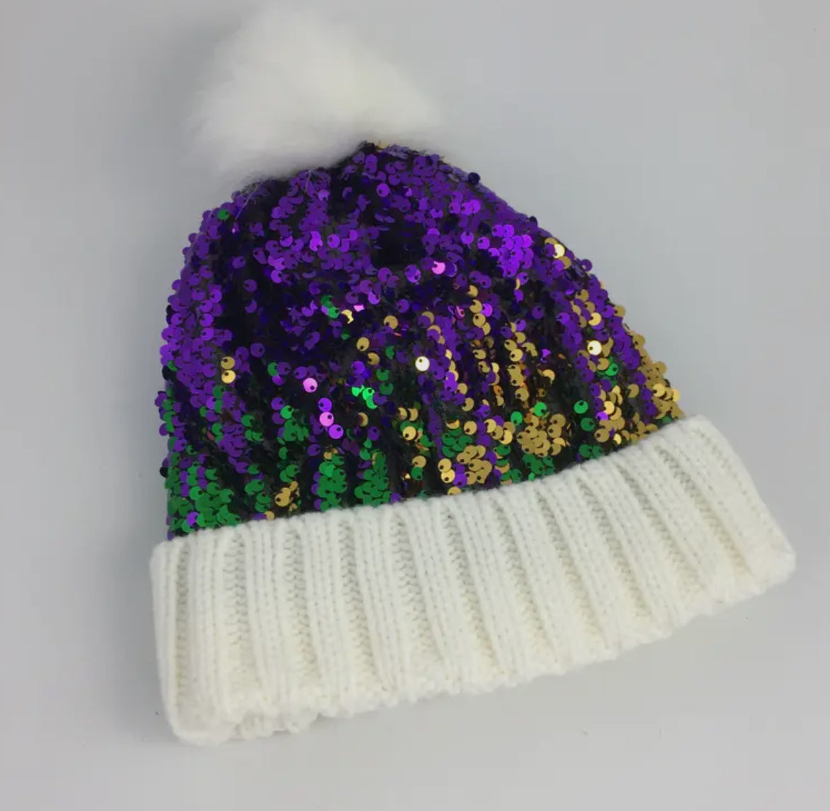 mardi gras sequin beanie