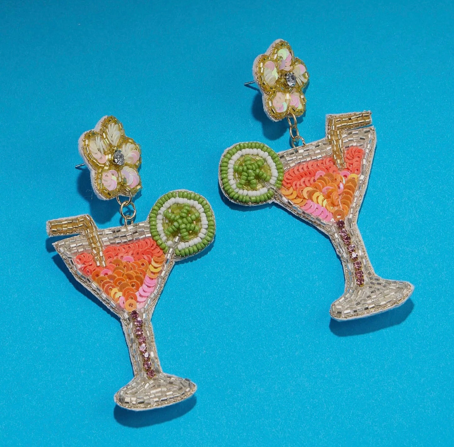 Beaded Martini Cocktail Earrings