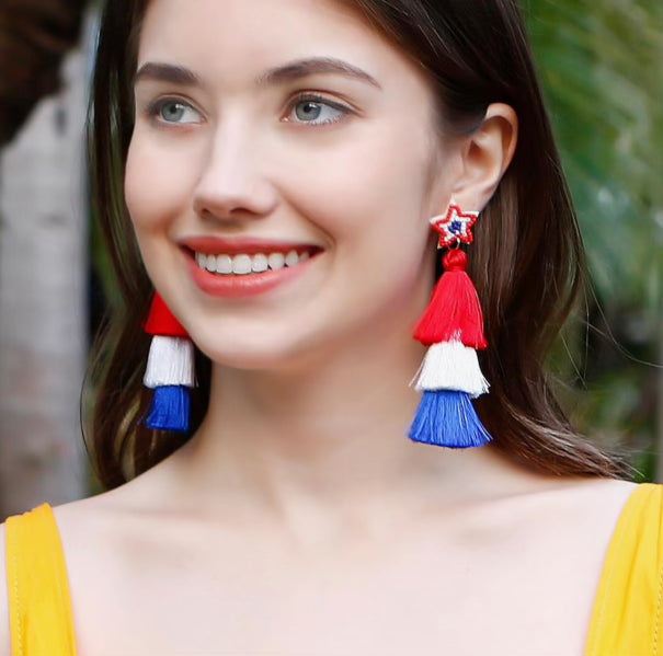 Handmade Patriotic Fringe Earrings