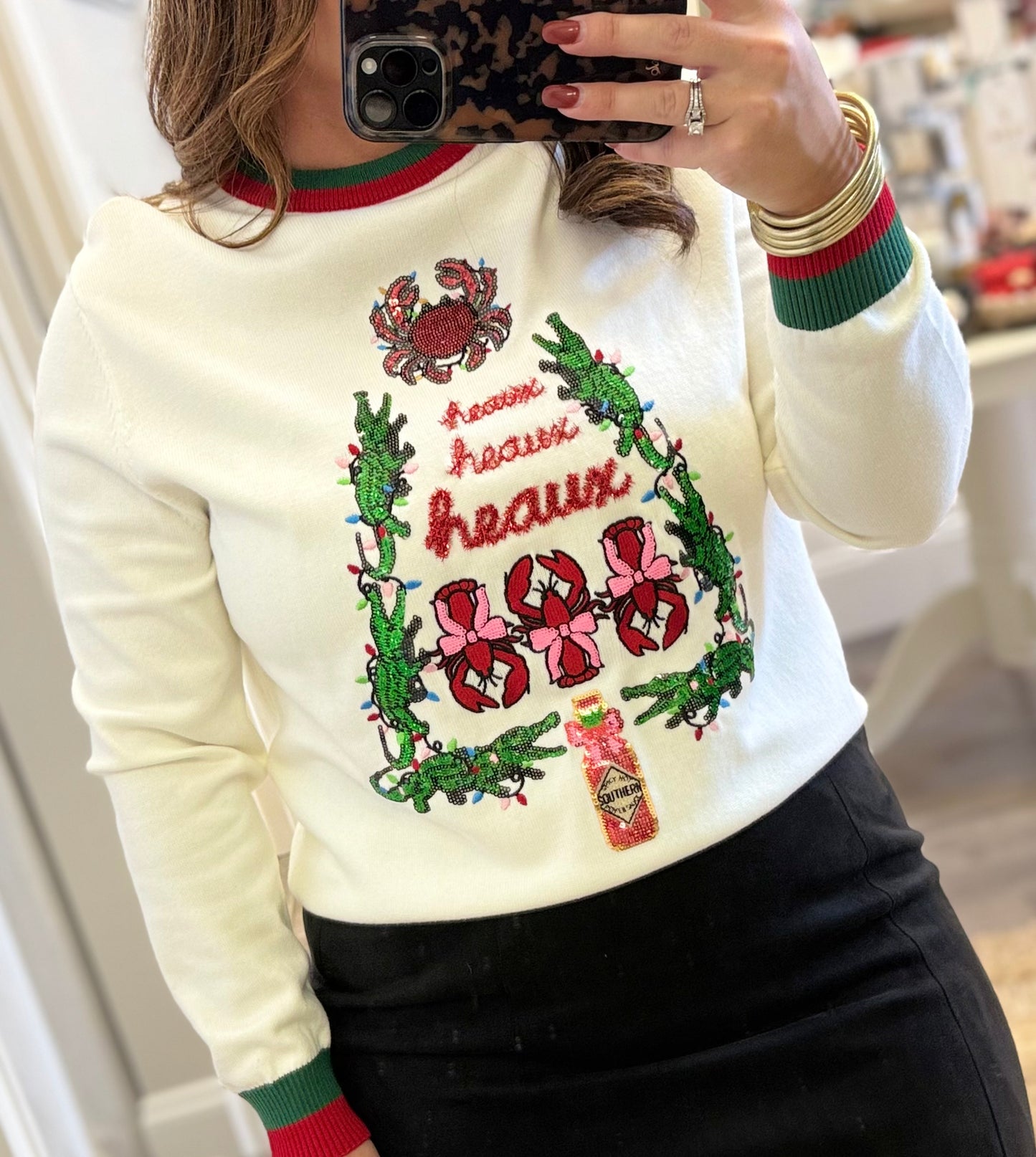 Cajun Christmas Tree Alligator Sweater