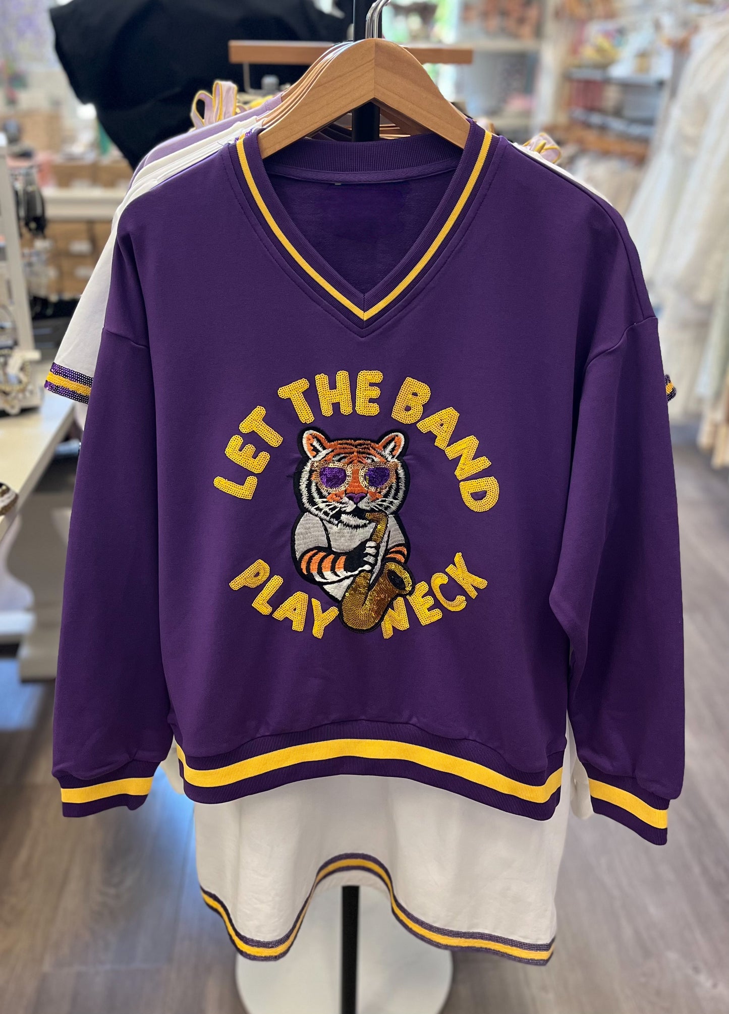 Let the Band Play Neck Sequin Game Day tiger Sweatshirt