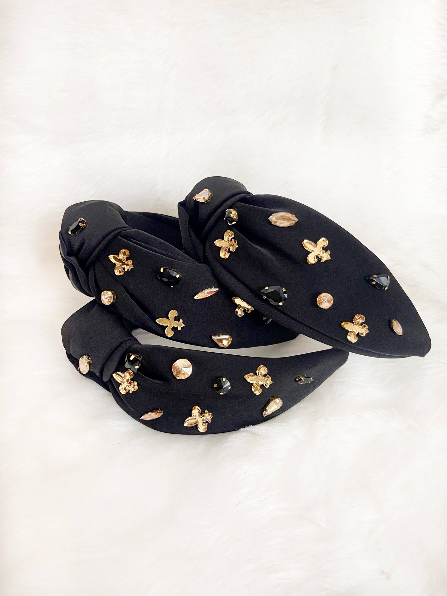 Black & Gold Fleur de Lis Jeweled Headband