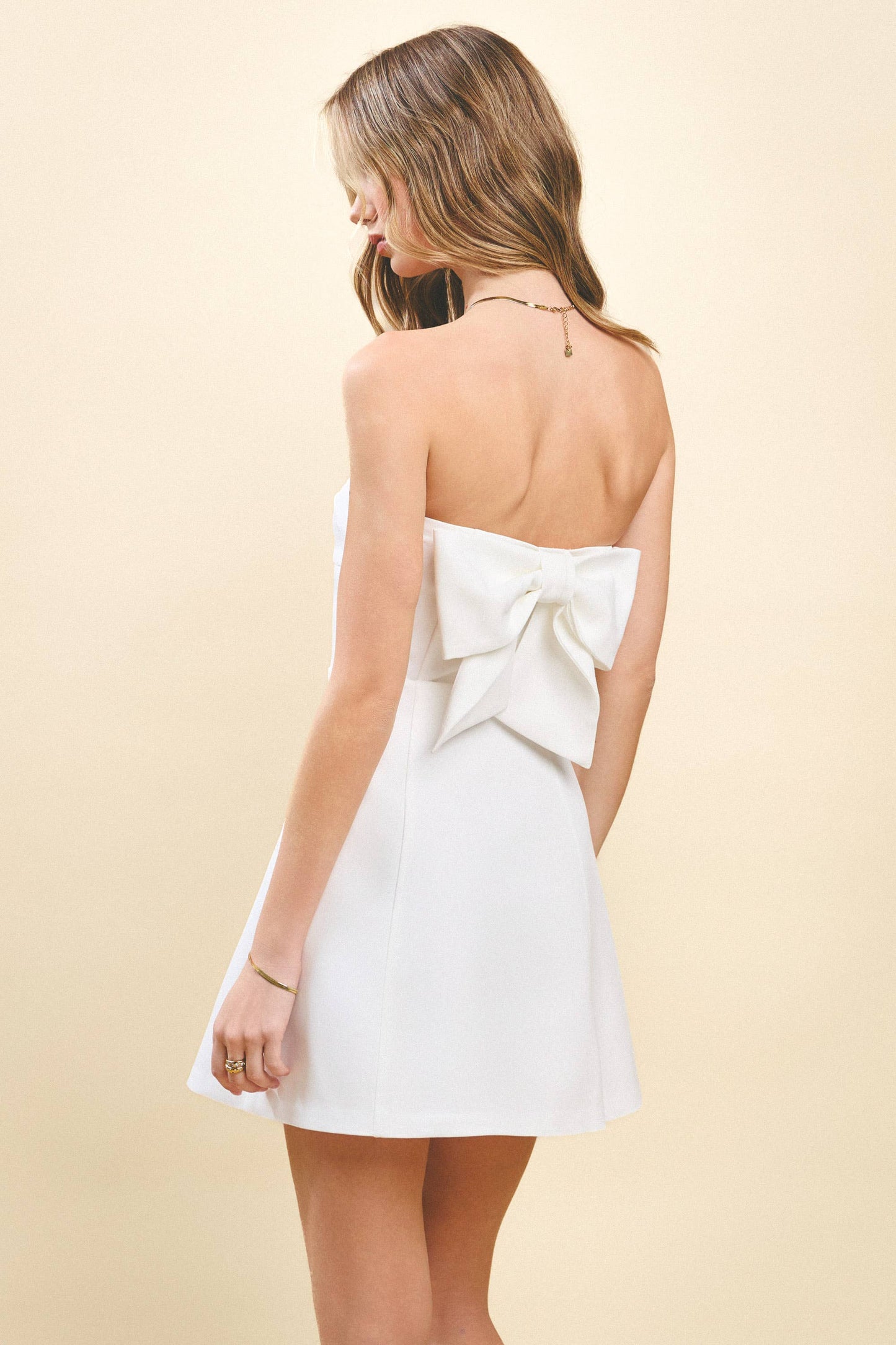 STRAPLESS TAILORED BOW DETAIL MINI DRESS