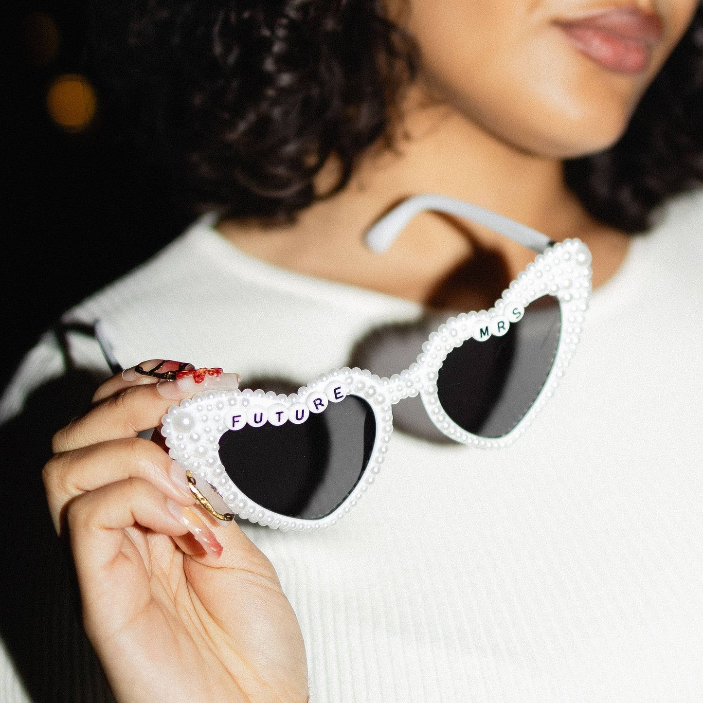 "New Chapter" Heart Shaped Cat-Eye Pearly Sunglasses