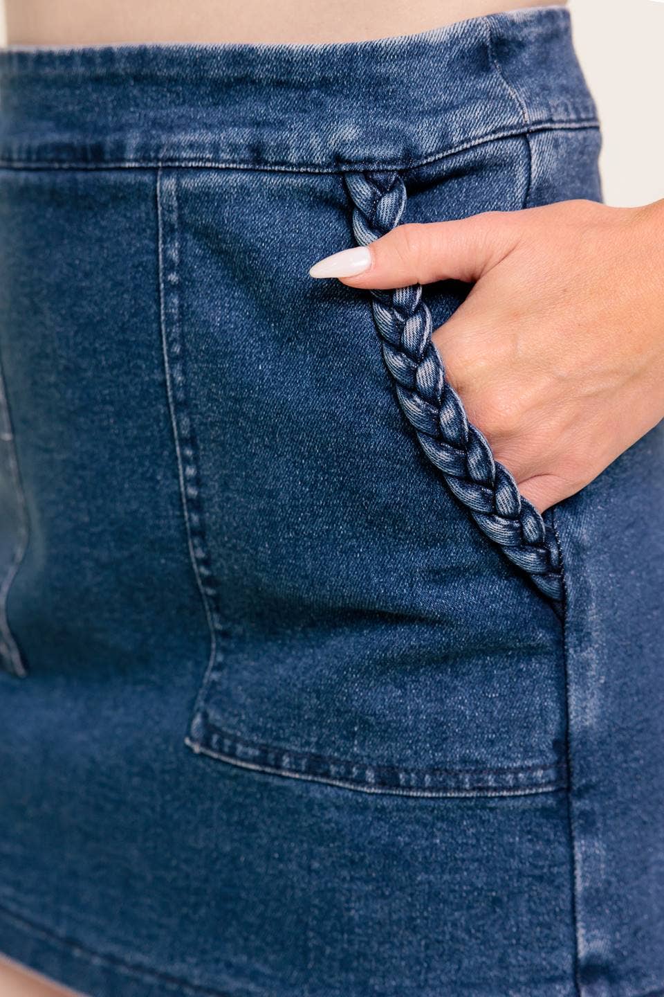 Braided Pocket Denim Skort