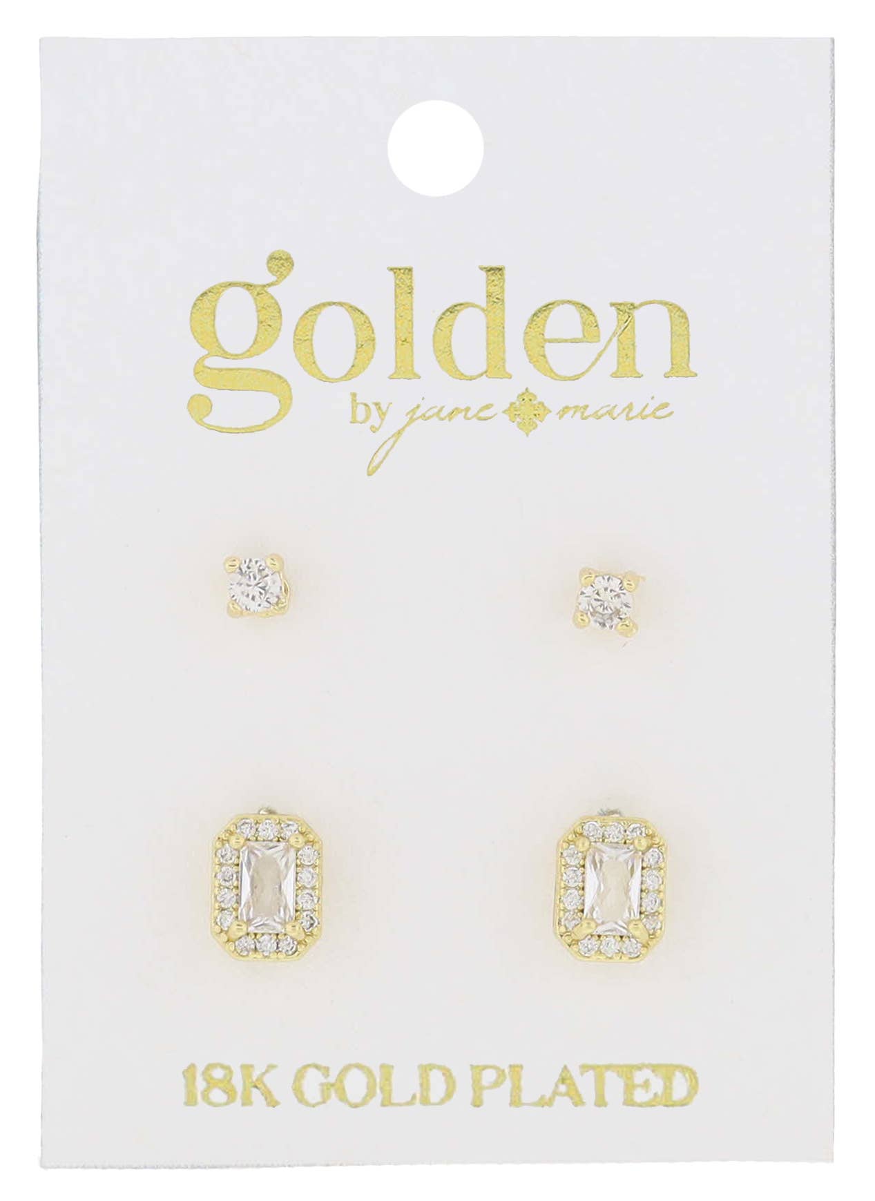 18K Gold Plated 2 Stud Set Crystal Earrings