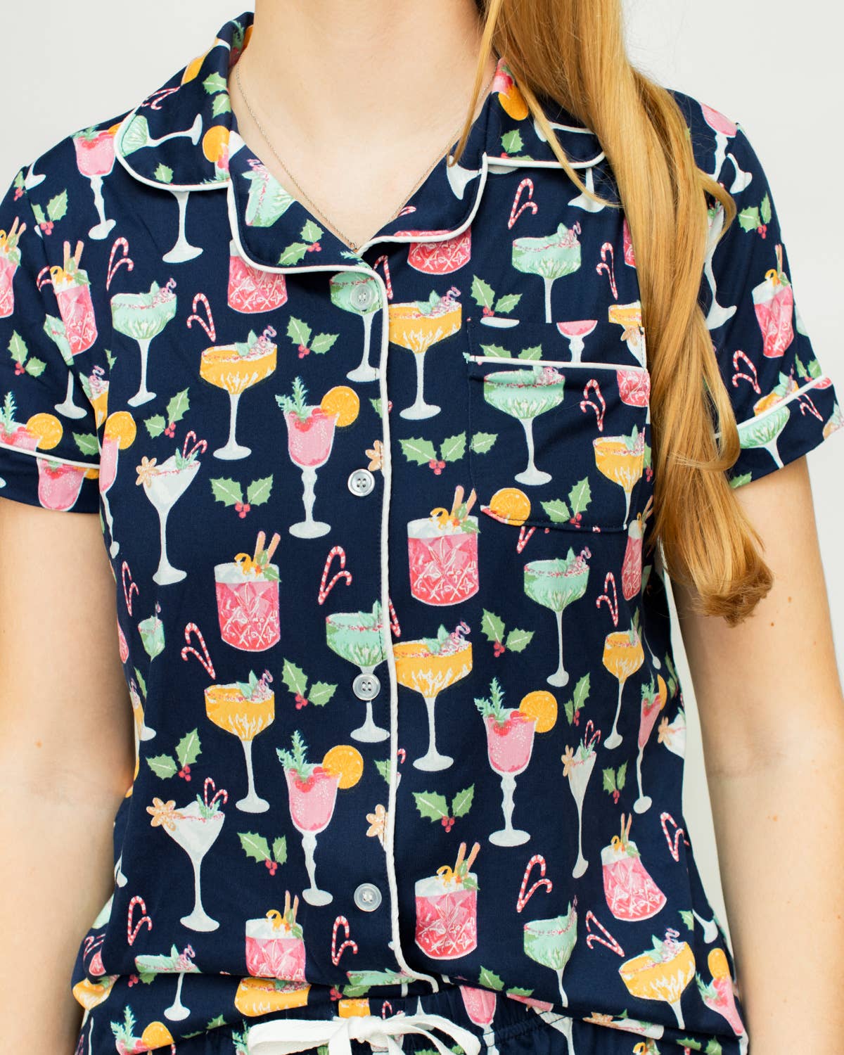 Fizz the Season Short Sleeve Button Up Sleep Shirt