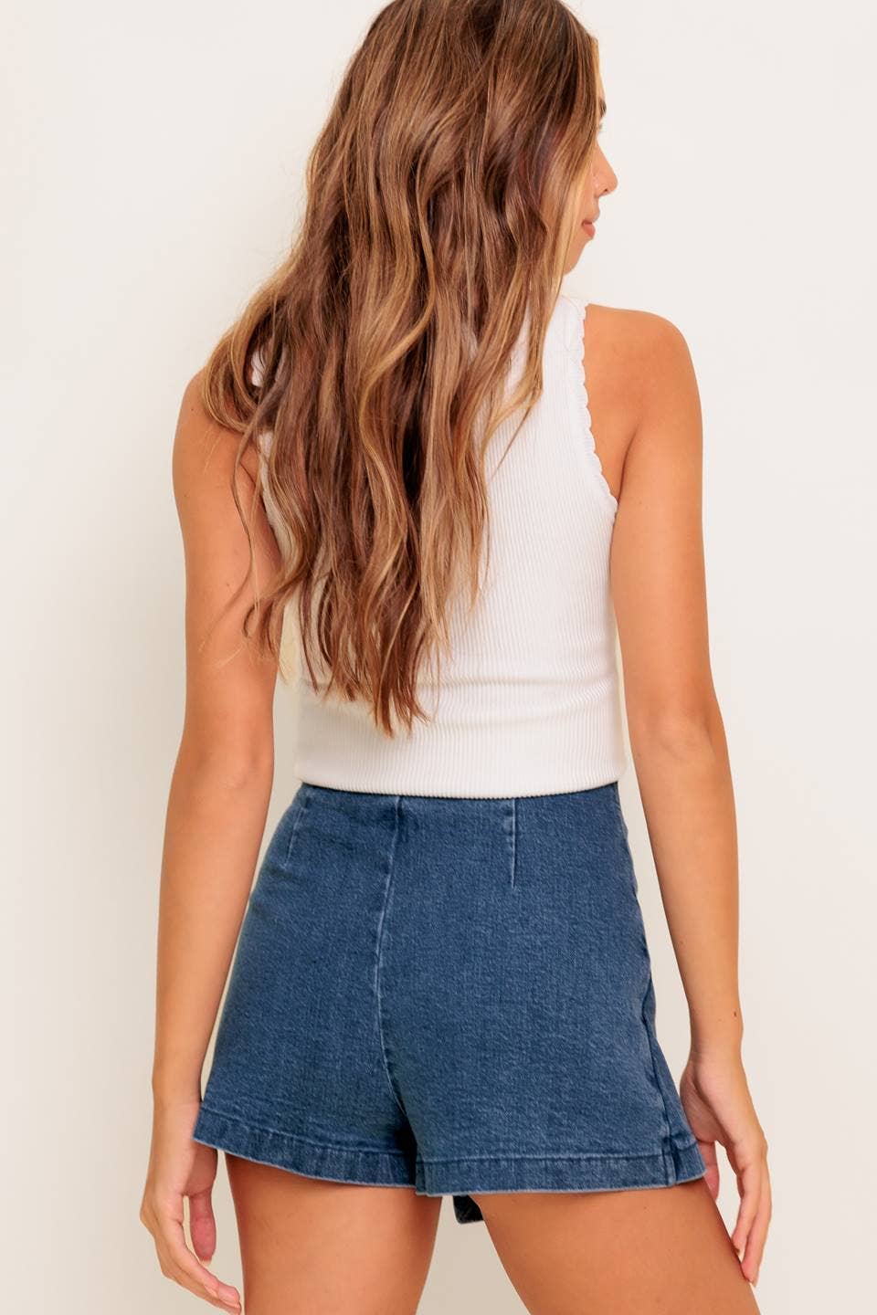 Washed Denim Buckle Skort
