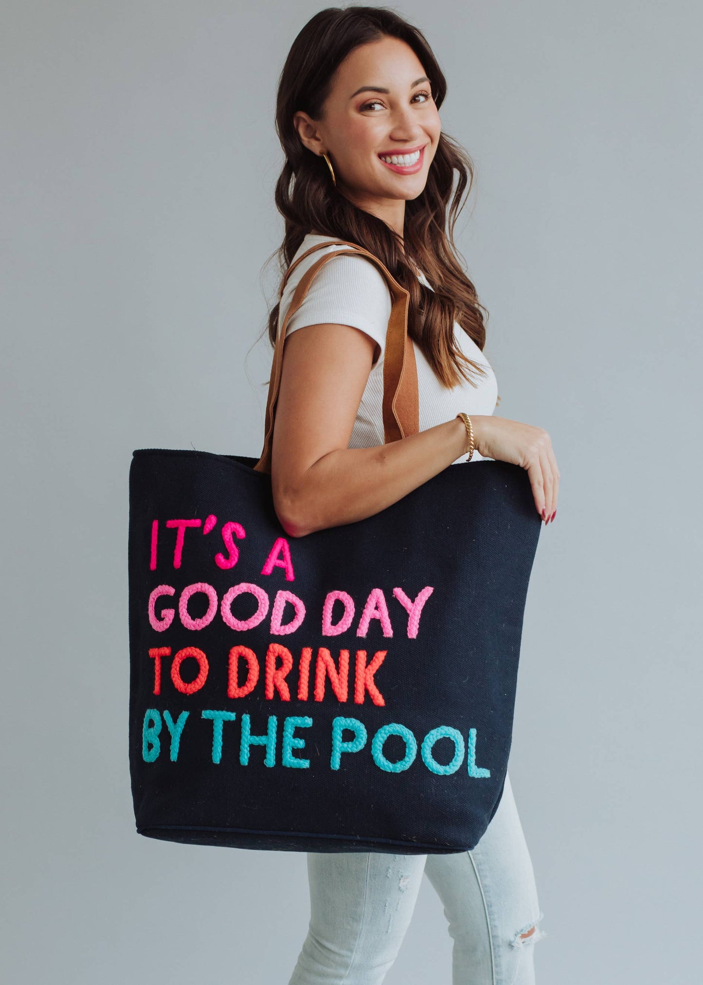 Navy Drink By The Pool Tote