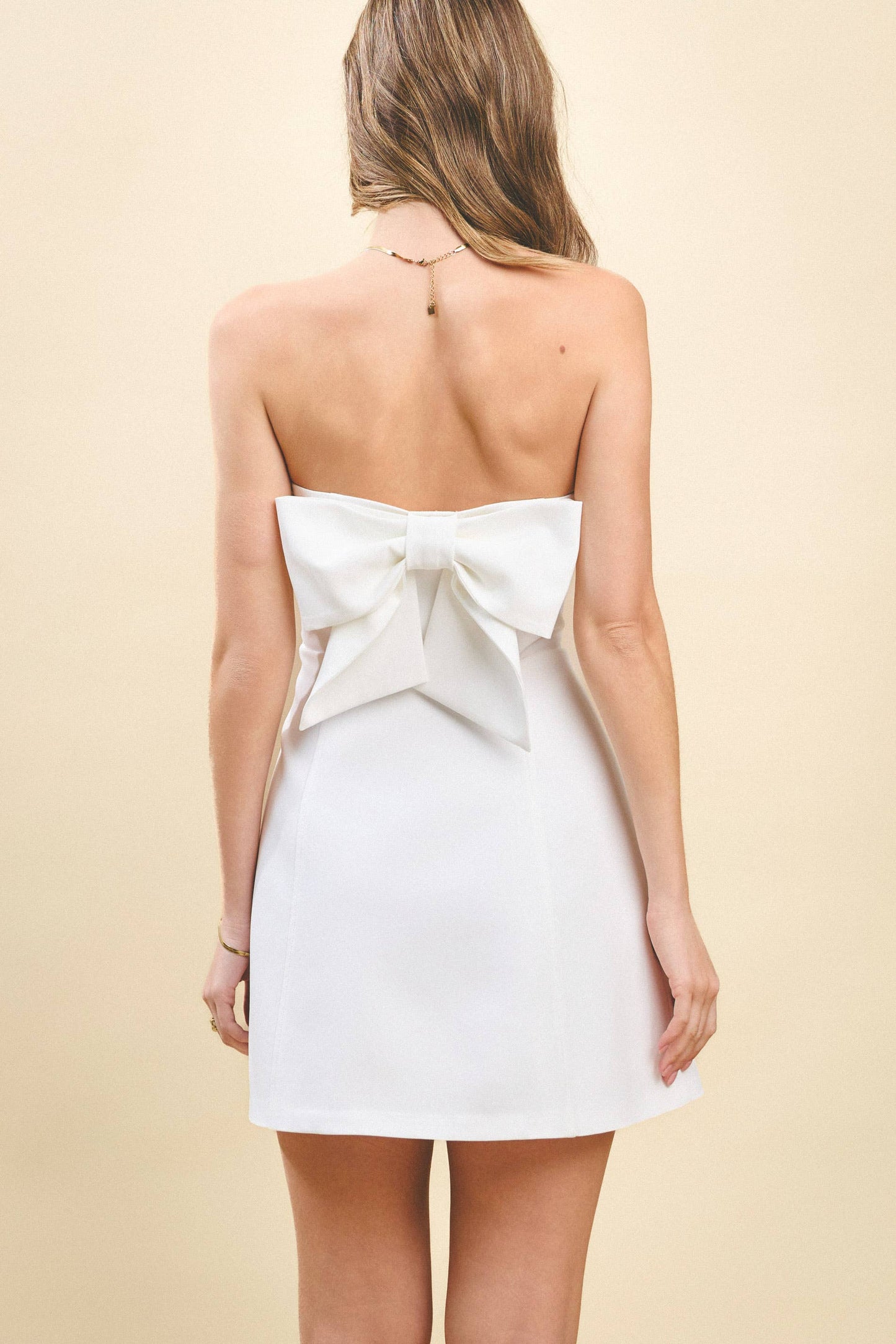STRAPLESS TAILORED BOW DETAIL MINI DRESS