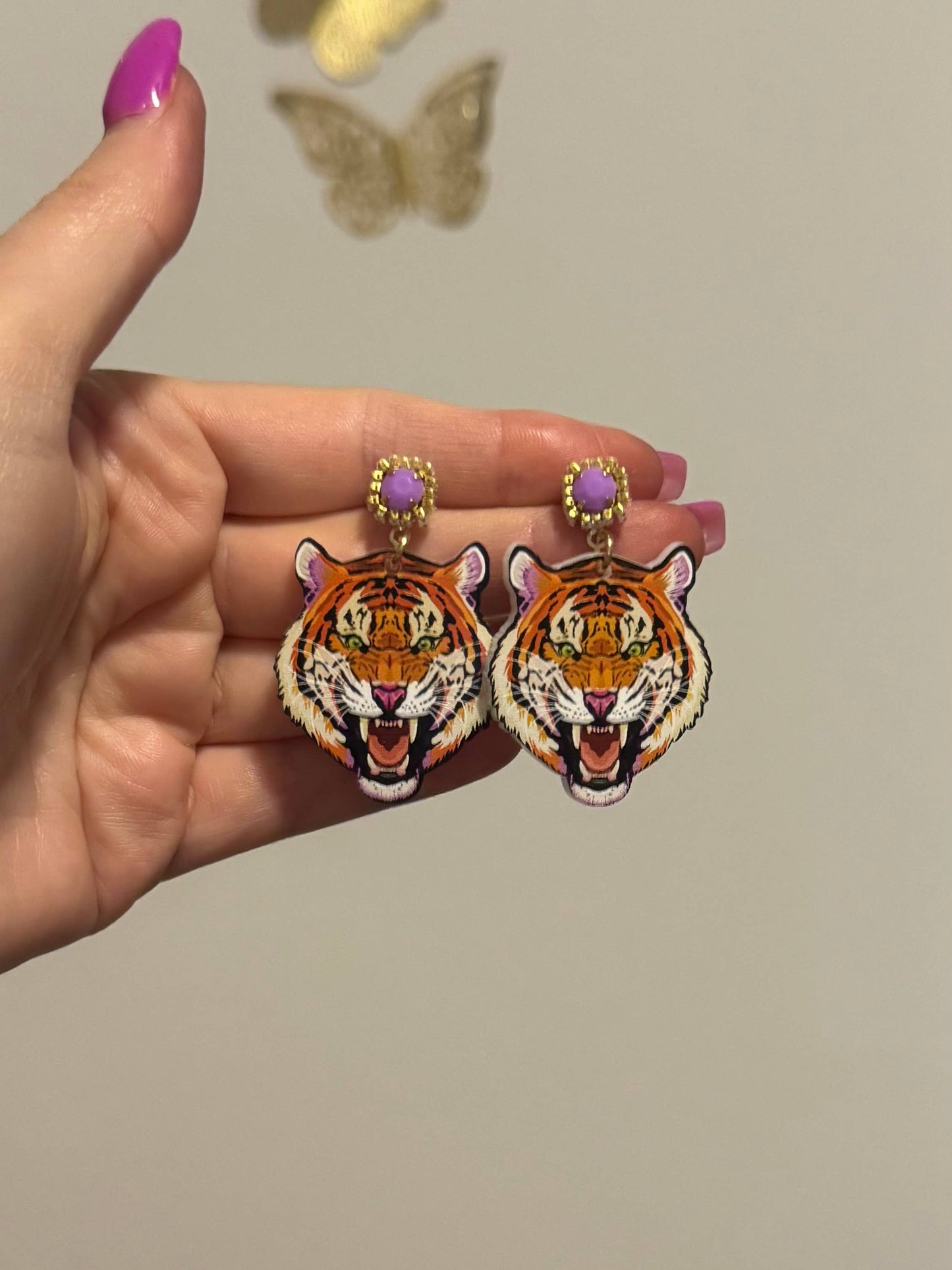 Fierce Fan Tiger Face Earrings