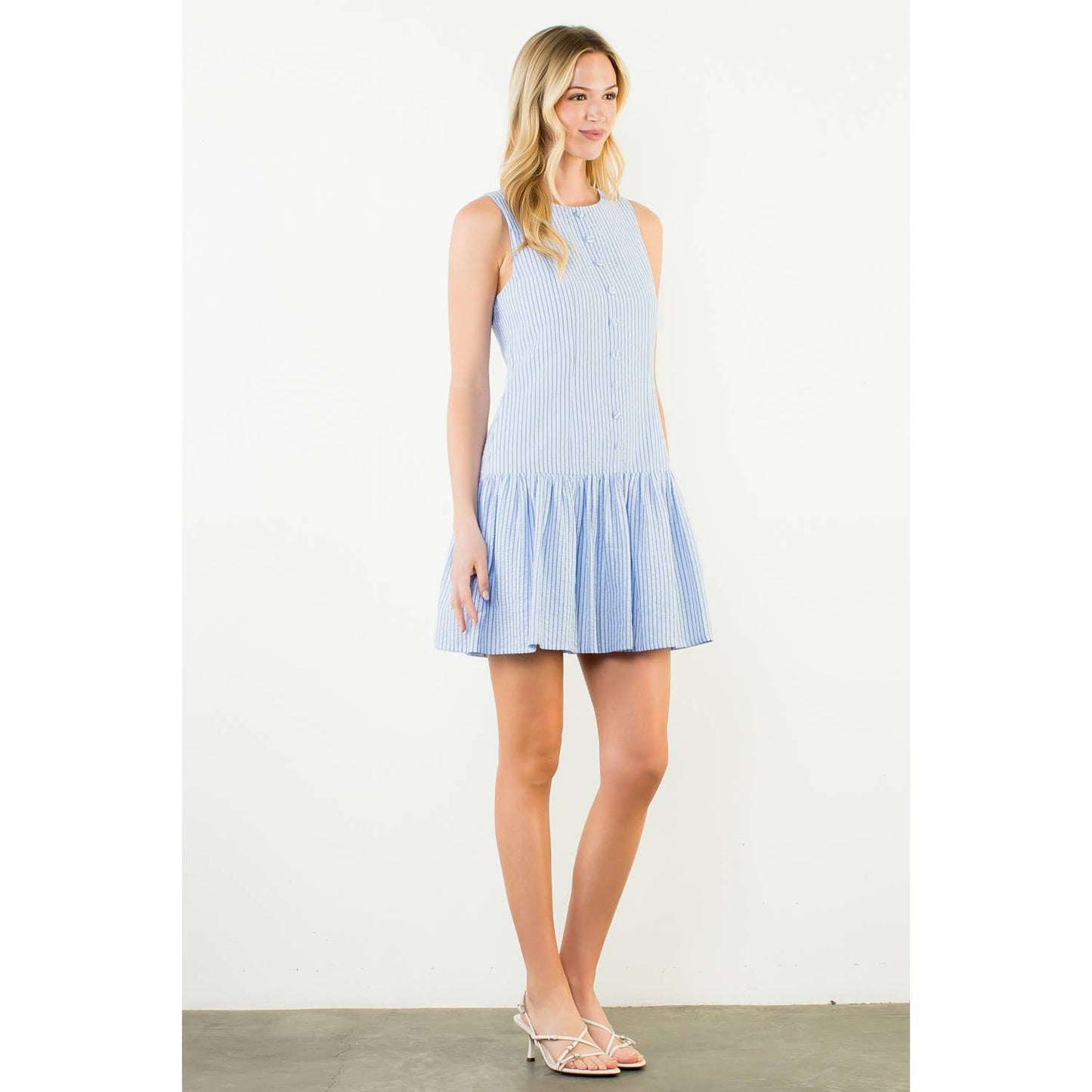 Sleeveless Striped Button Front Dress