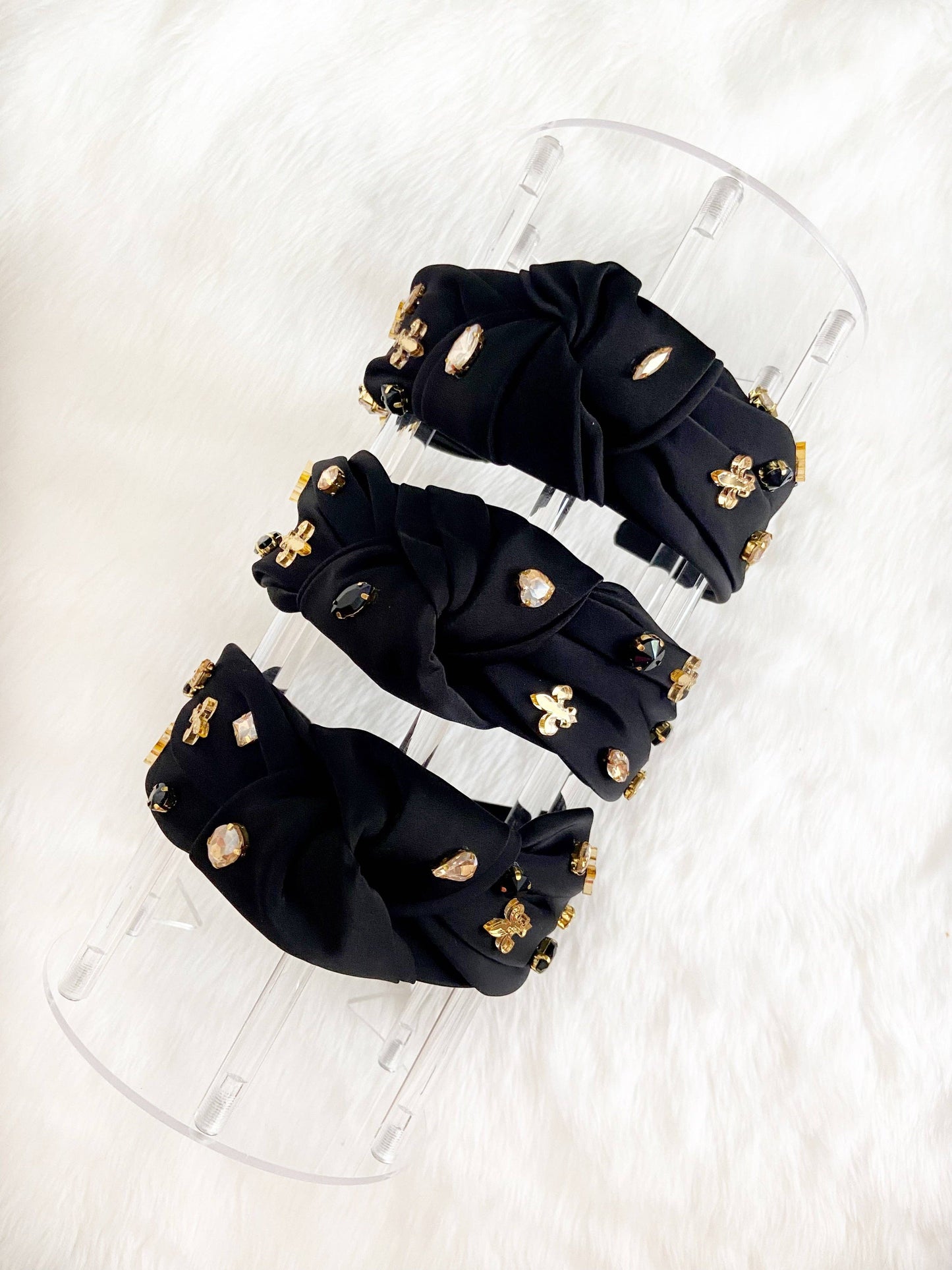 Black & Gold Fleur de Lis Jeweled Headband
