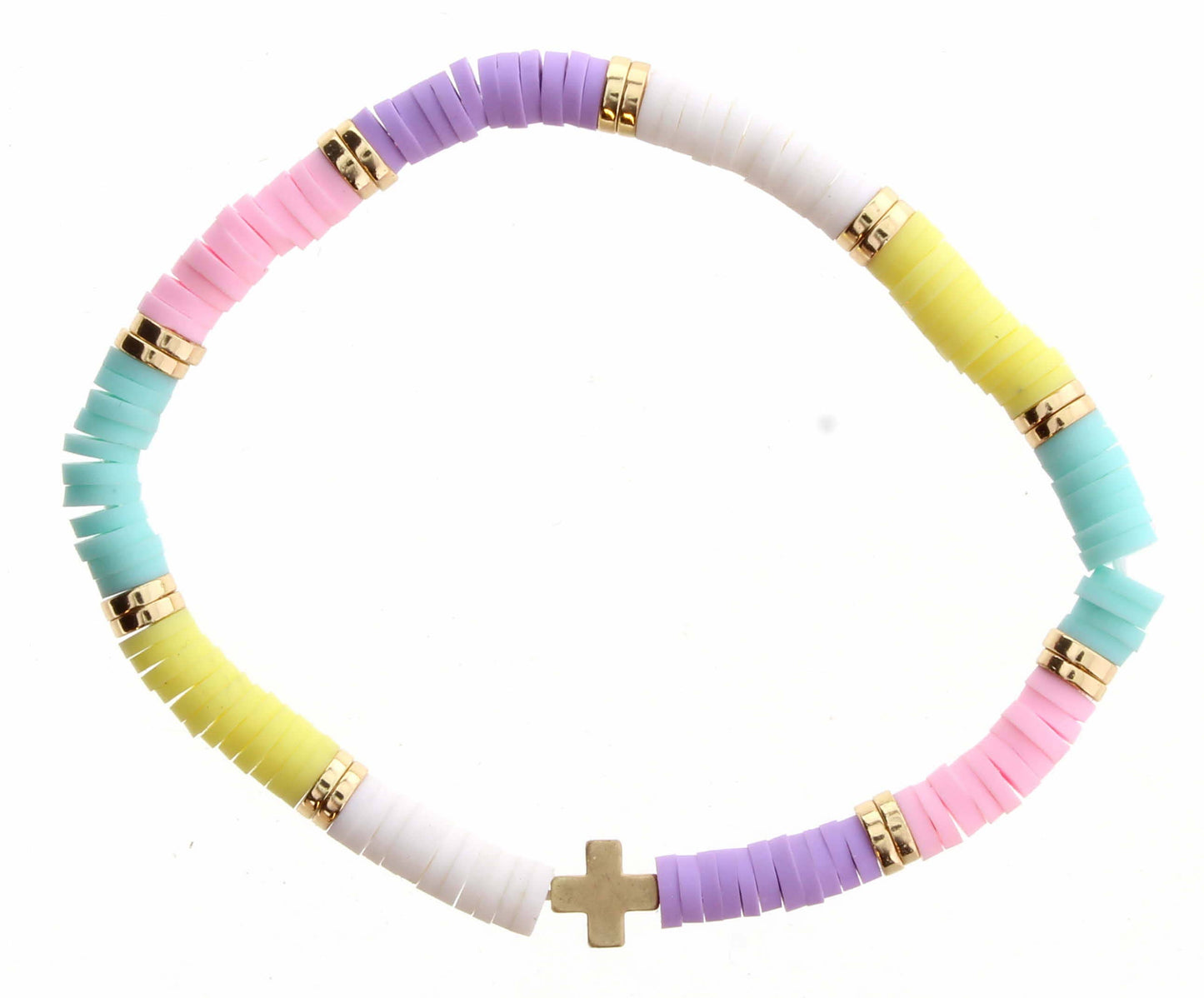 Kids Pastel Colorblock Rubber Disk with Cross Bracelet