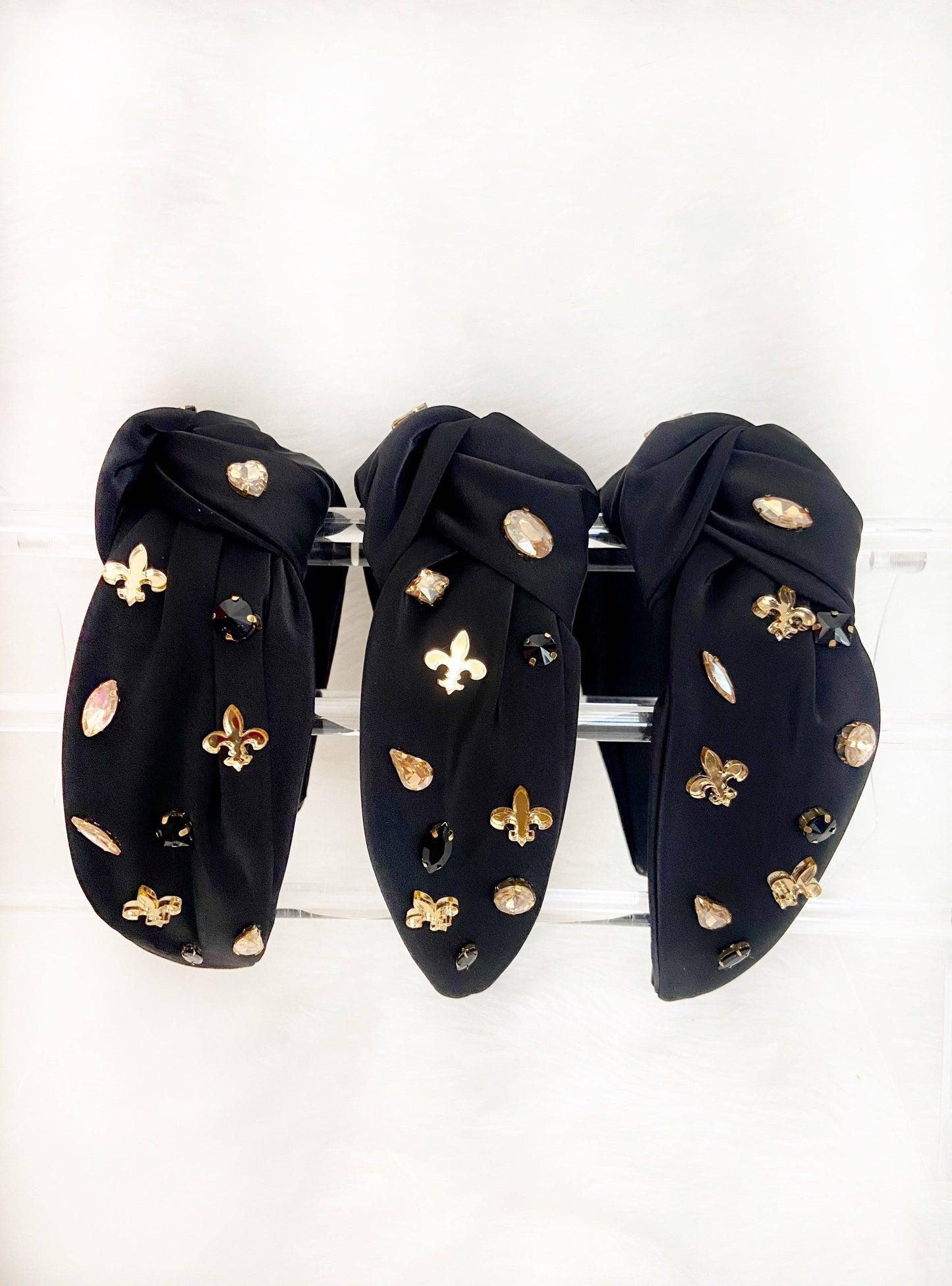 Black & Gold Fleur de Lis Jeweled Headband