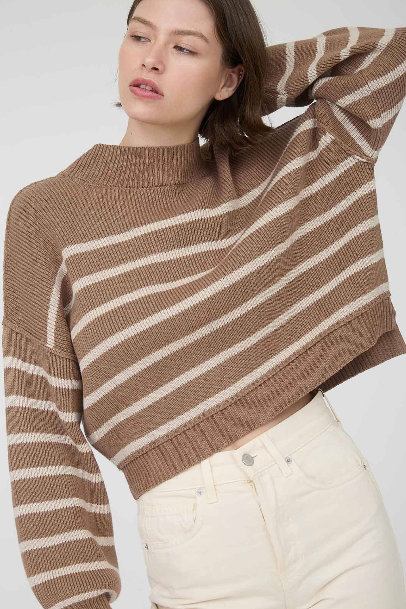 Cozy Stripe Mock Neck Sweater