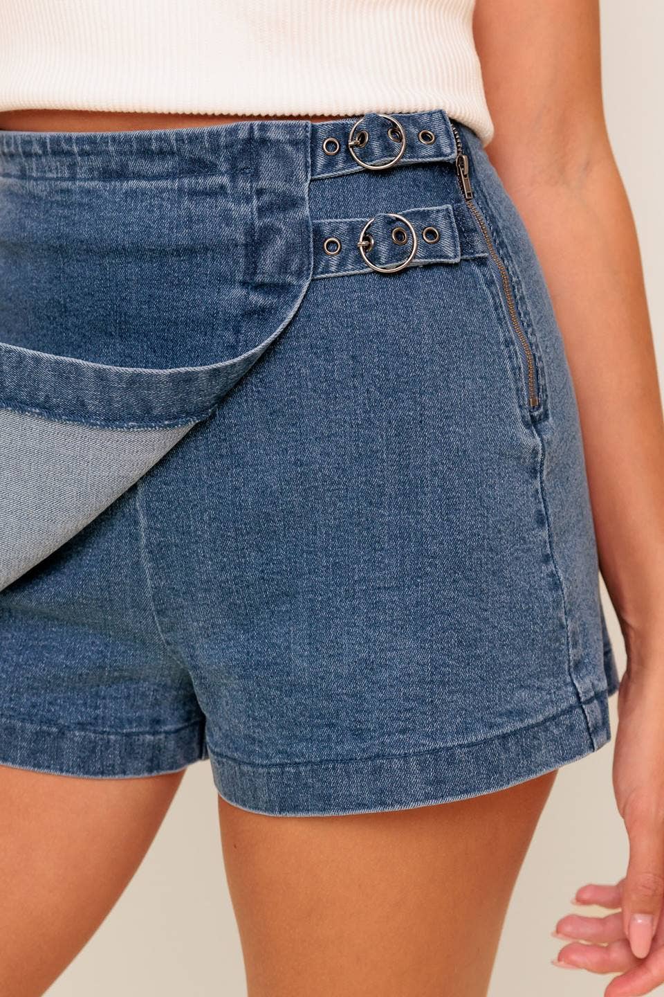 Washed Denim Buckle Skort