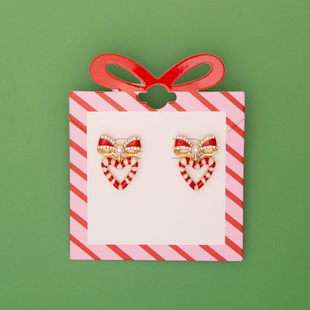 Candy Cane Kisses Bow Earrings