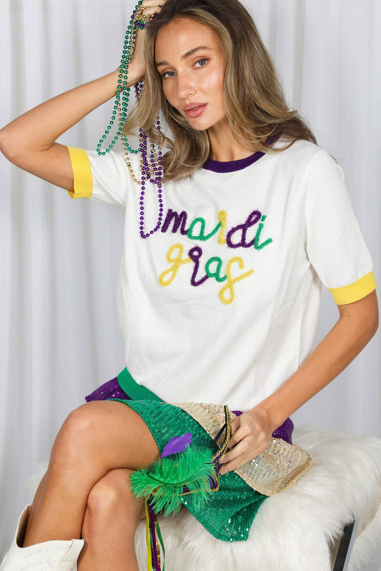Mardi Gras Darling Embellished Knit Top
