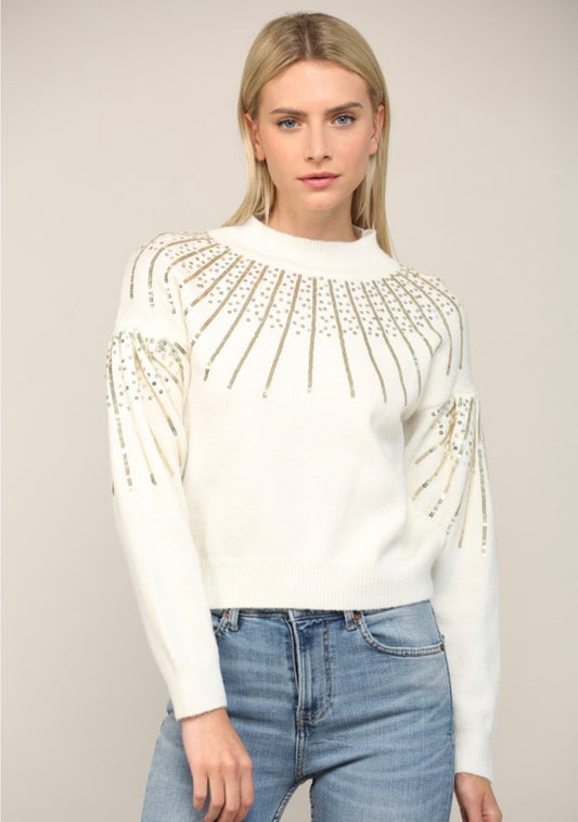 Ivory Mock Neck Sequin Sweater