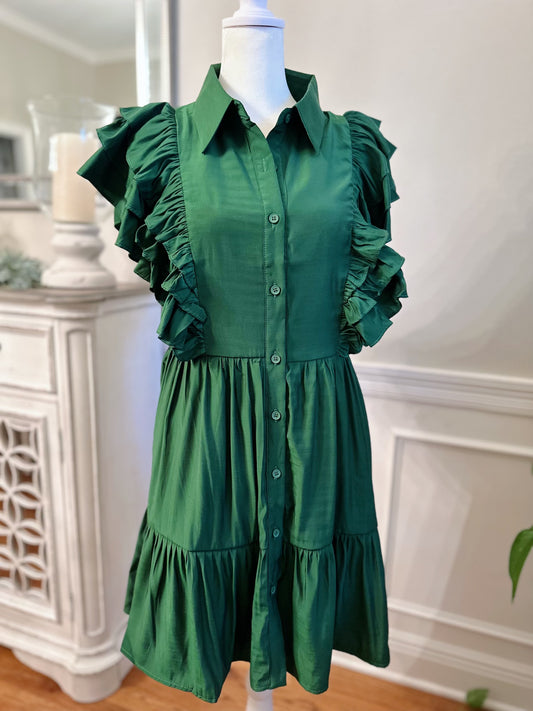 Green Ruffle Sleeve Dress