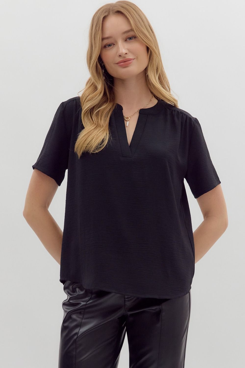 The Split V-Neck Woven Top