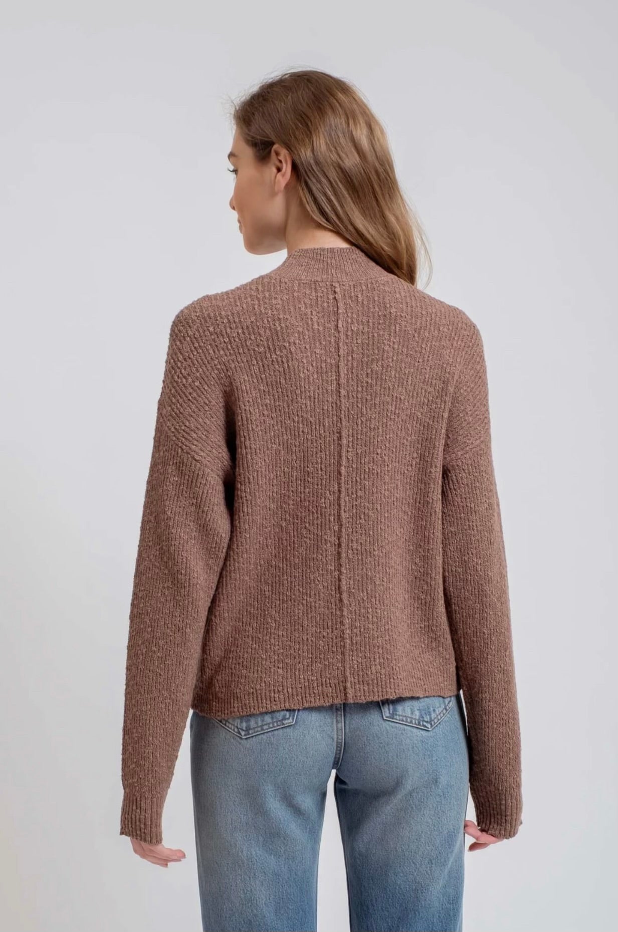 Mock Neck Contrast Seam Sweater