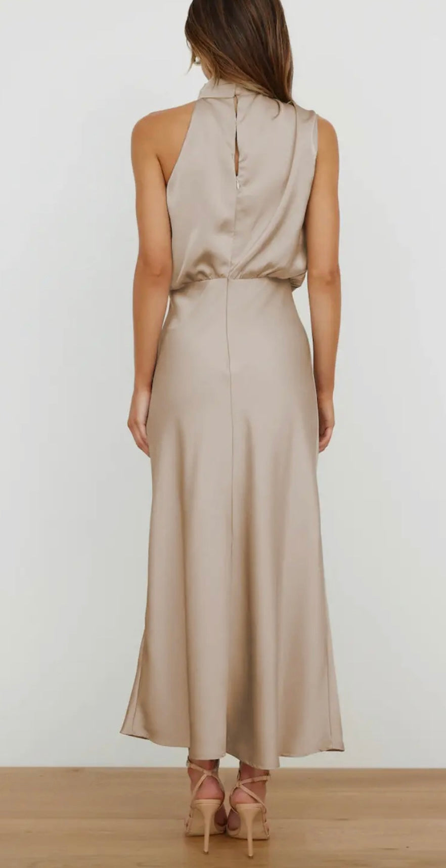 Sipping Champagne Satin Midi Dress