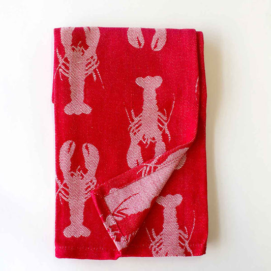 Crawfish Jacquard Hand Towel   Red/White   20x28