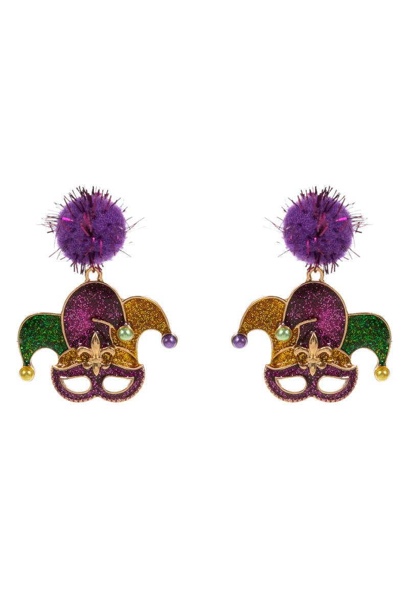 Mardi Gras PomPom & Enamel Post Earrings