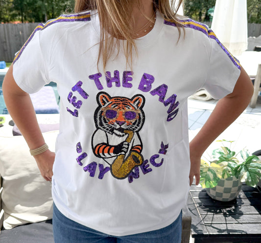 Let The Band Play Neck Sequin Tiger T Shirt 