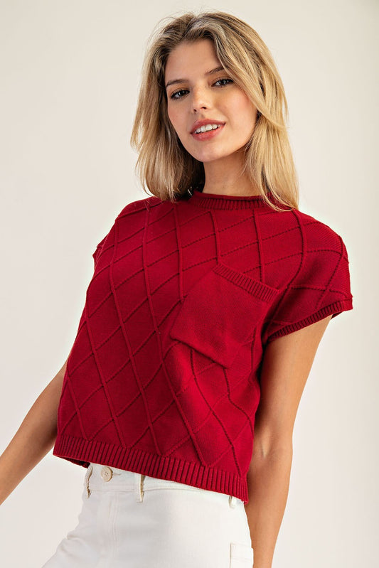 Textured Diamond Knit Cap Sleeve Sweater