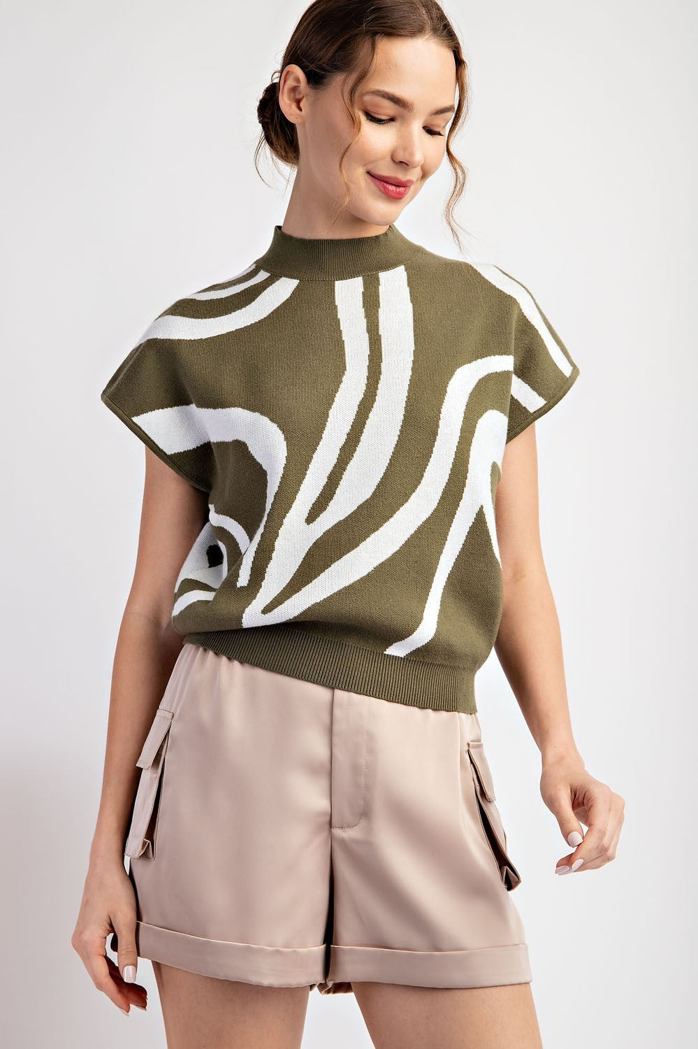 Swirl Printed Mock Neck Top