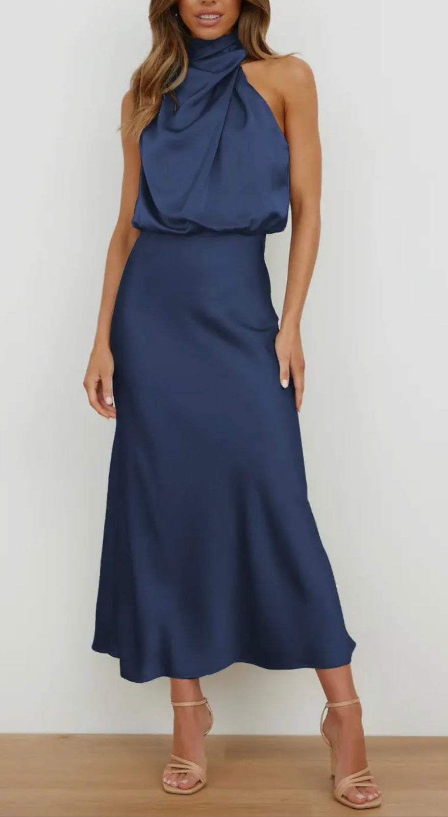 Sipping Champagne Satin Midi Dress